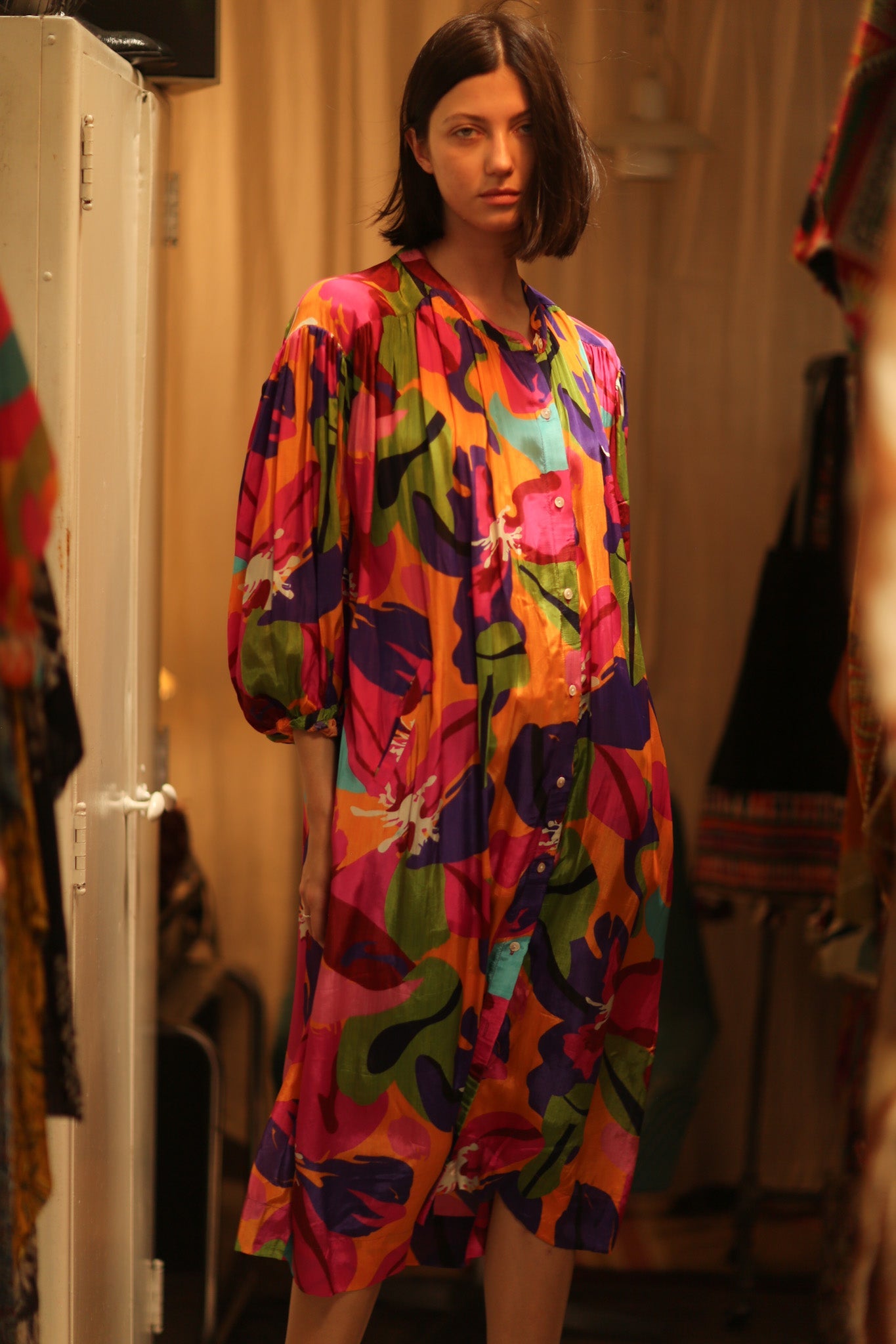 ELIZABETH SILK DRESS COLOR BOMB - BANGKOK TAILOR CLOTHING STORE - HANDMADE CLOTHING