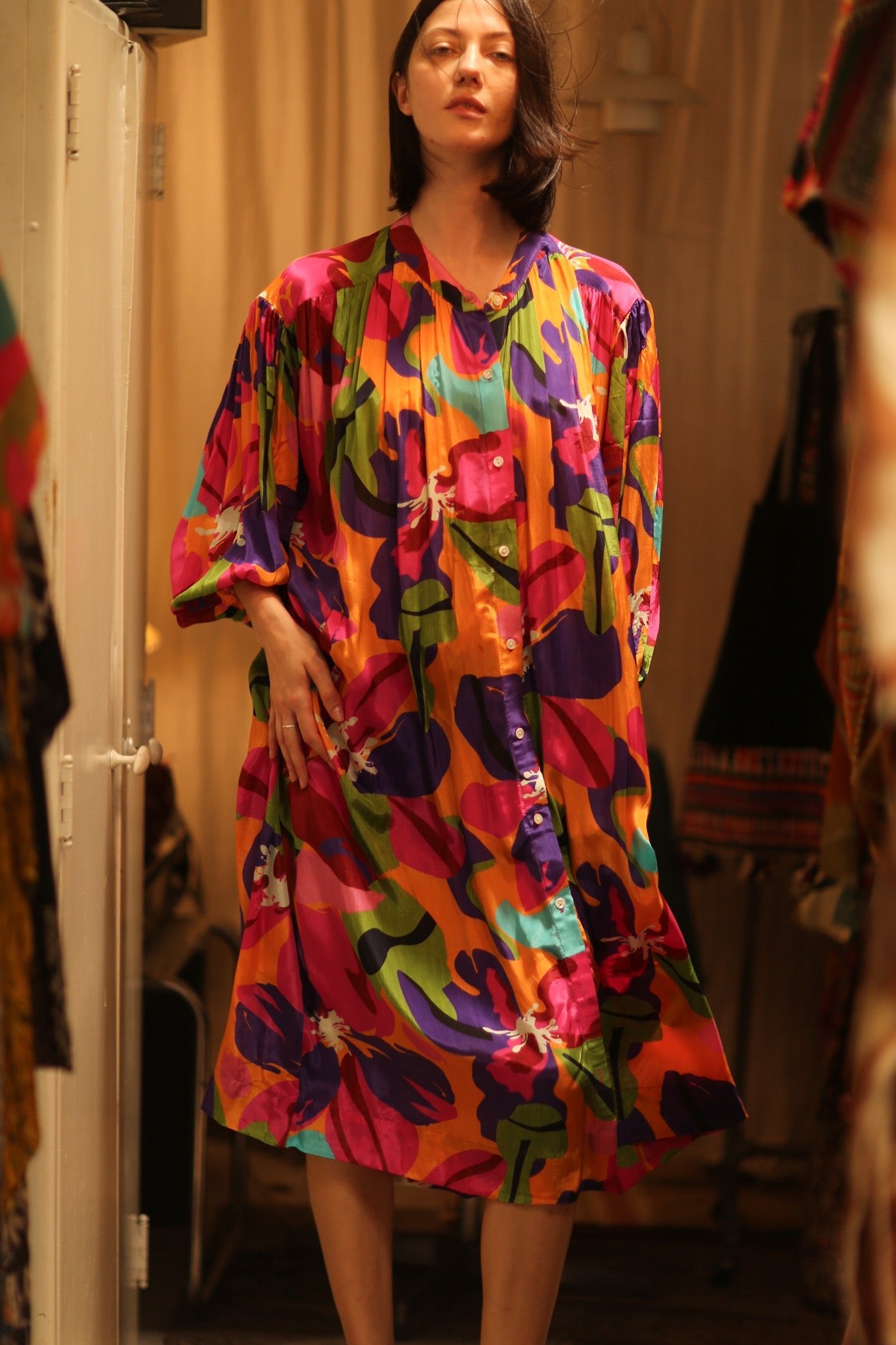 ELIZABETH SILK DRESS COLOR BOMB - BANGKOK TAILOR CLOTHING STORE - HANDMADE CLOTHING