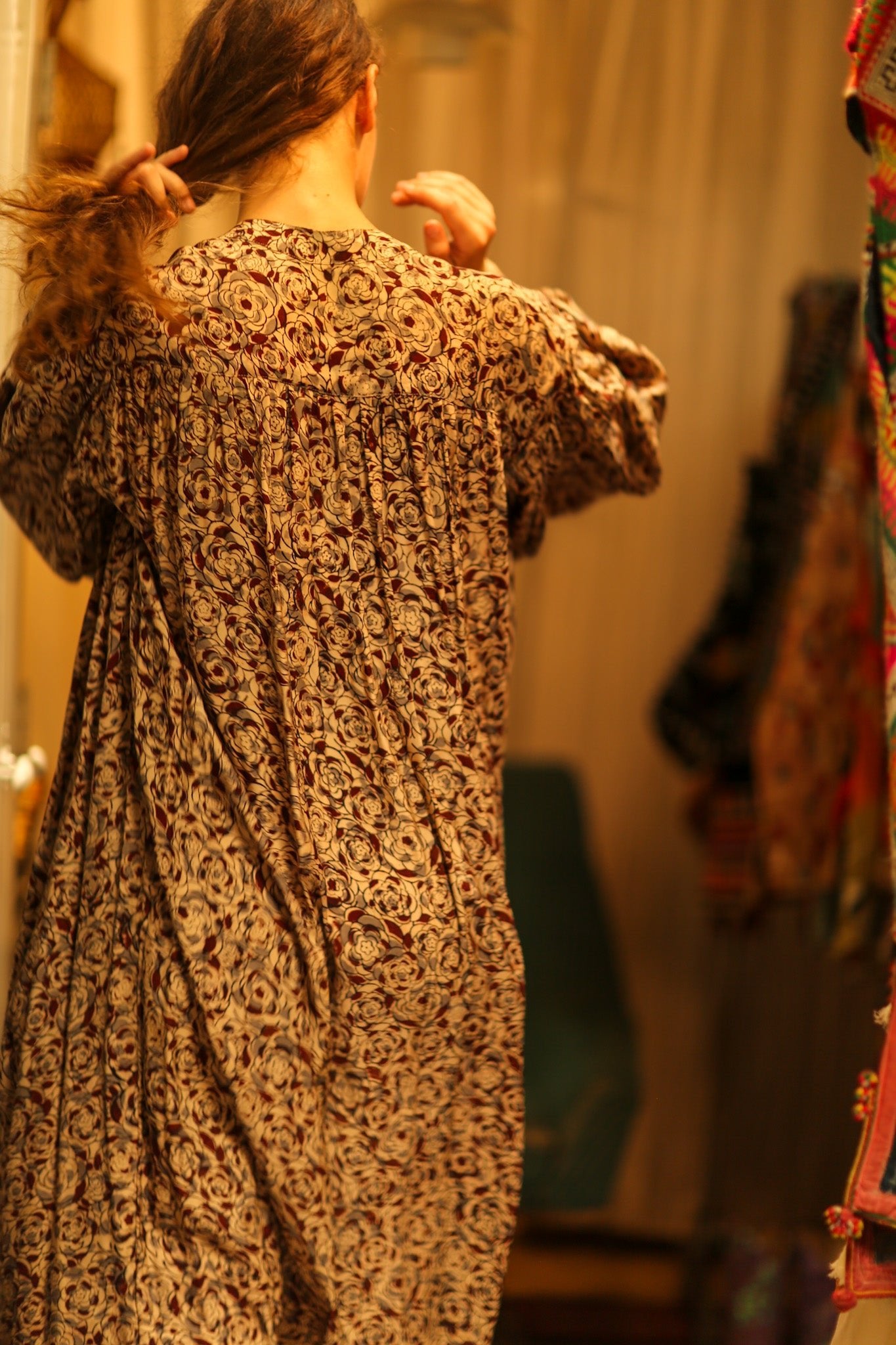 ELIZABETH SILK DRESS GREY FLORAL - BANGKOK TAILOR CLOTHING STORE - HANDMADE CLOTHING