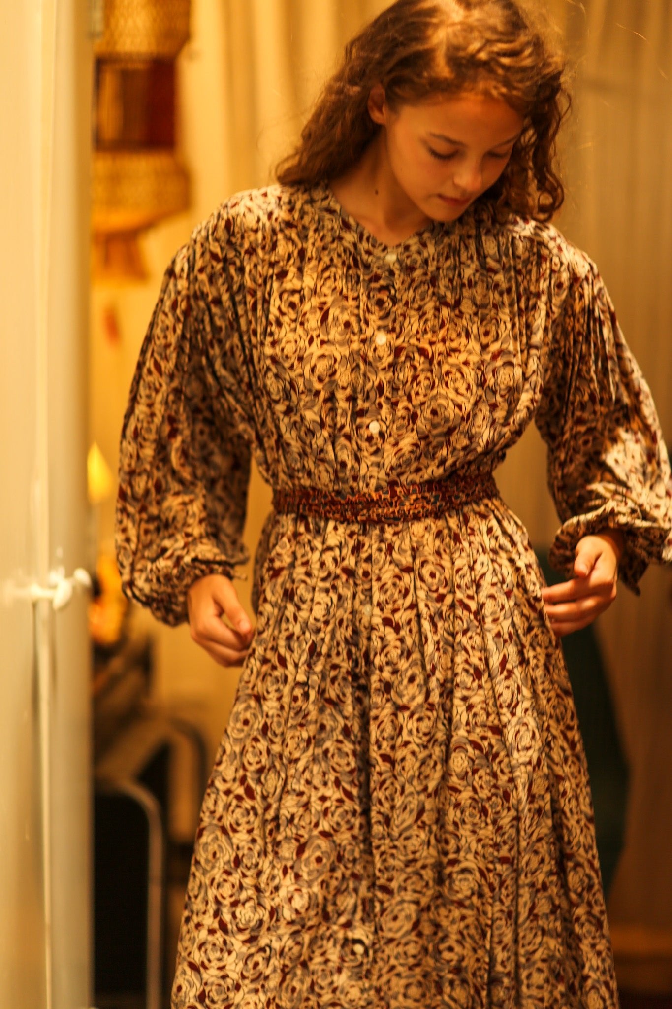 ELIZABETH SILK DRESS GREY FLORAL - BANGKOK TAILOR CLOTHING STORE - HANDMADE CLOTHING