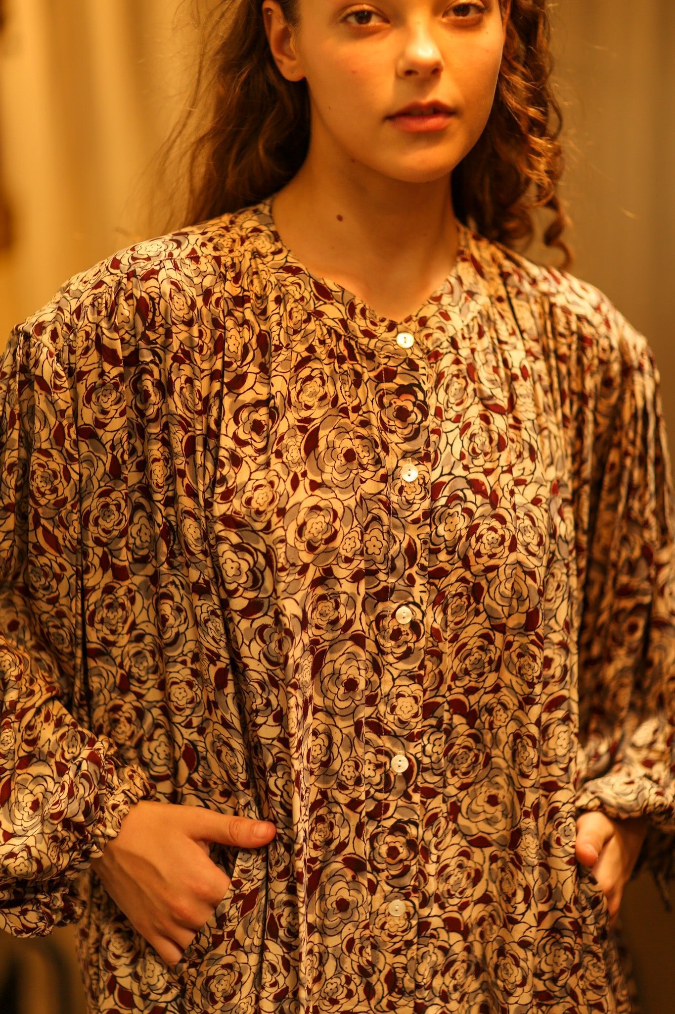 ELIZABETH SILK DRESS GREY FLORAL - BANGKOK TAILOR CLOTHING STORE - HANDMADE CLOTHING