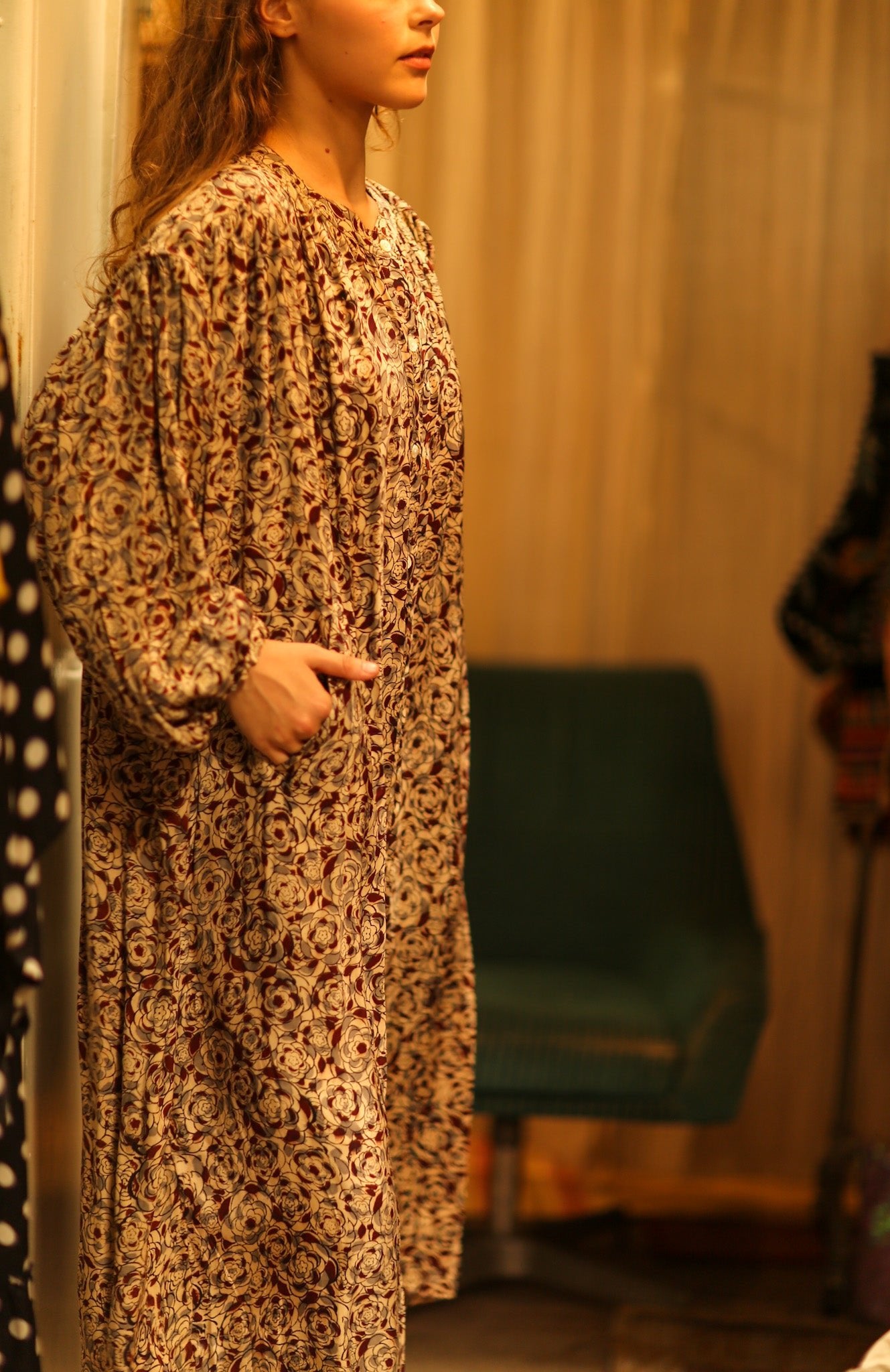 ELIZABETH SILK DRESS GREY FLORAL - BANGKOK TAILOR CLOTHING STORE - HANDMADE CLOTHING