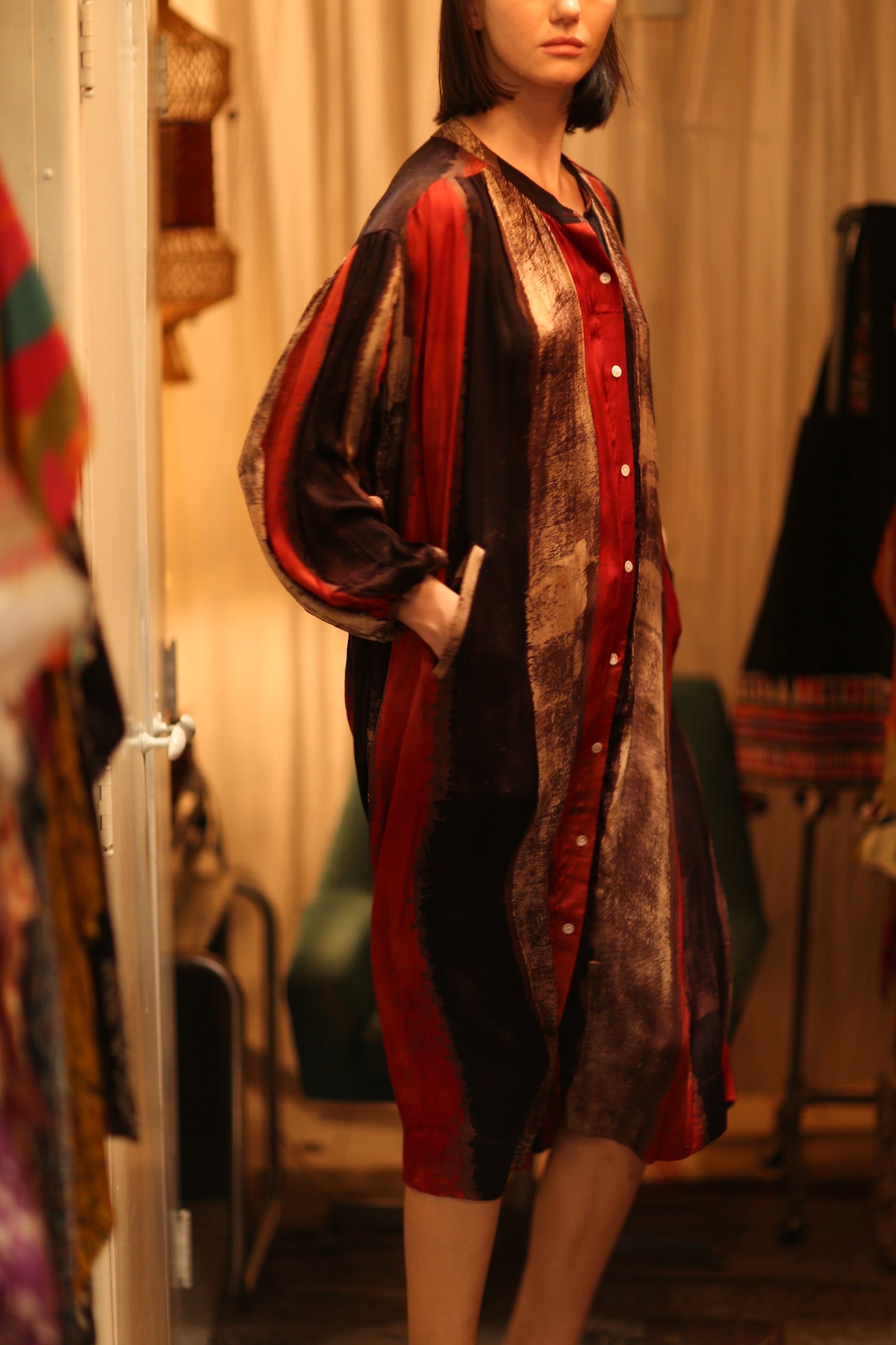 ELIZABETH SILK DRESS POPPY FIELD - BANGKOK TAILOR CLOTHING STORE - HANDMADE CLOTHING