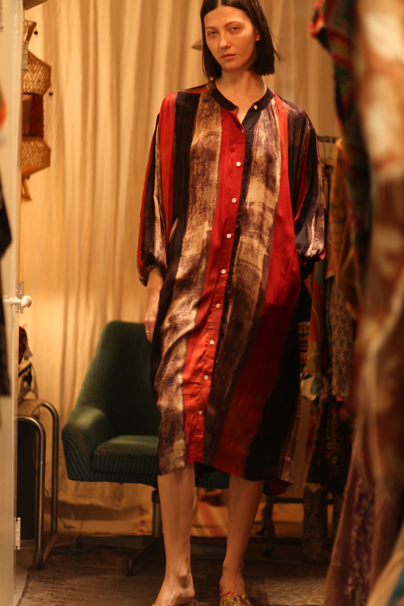 ELIZABETH SILK DRESS POPPY FIELD - BANGKOK TAILOR CLOTHING STORE - HANDMADE CLOTHING