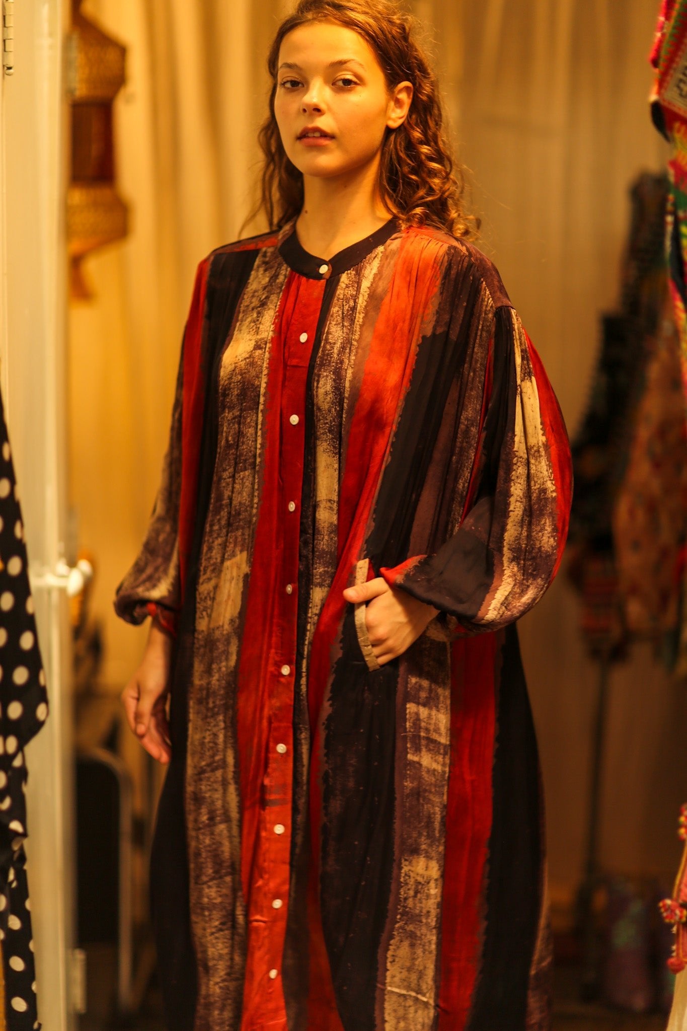 ELIZABETH SILK DRESS POPPY FIELD - BANGKOK TAILOR CLOTHING STORE - HANDMADE CLOTHING