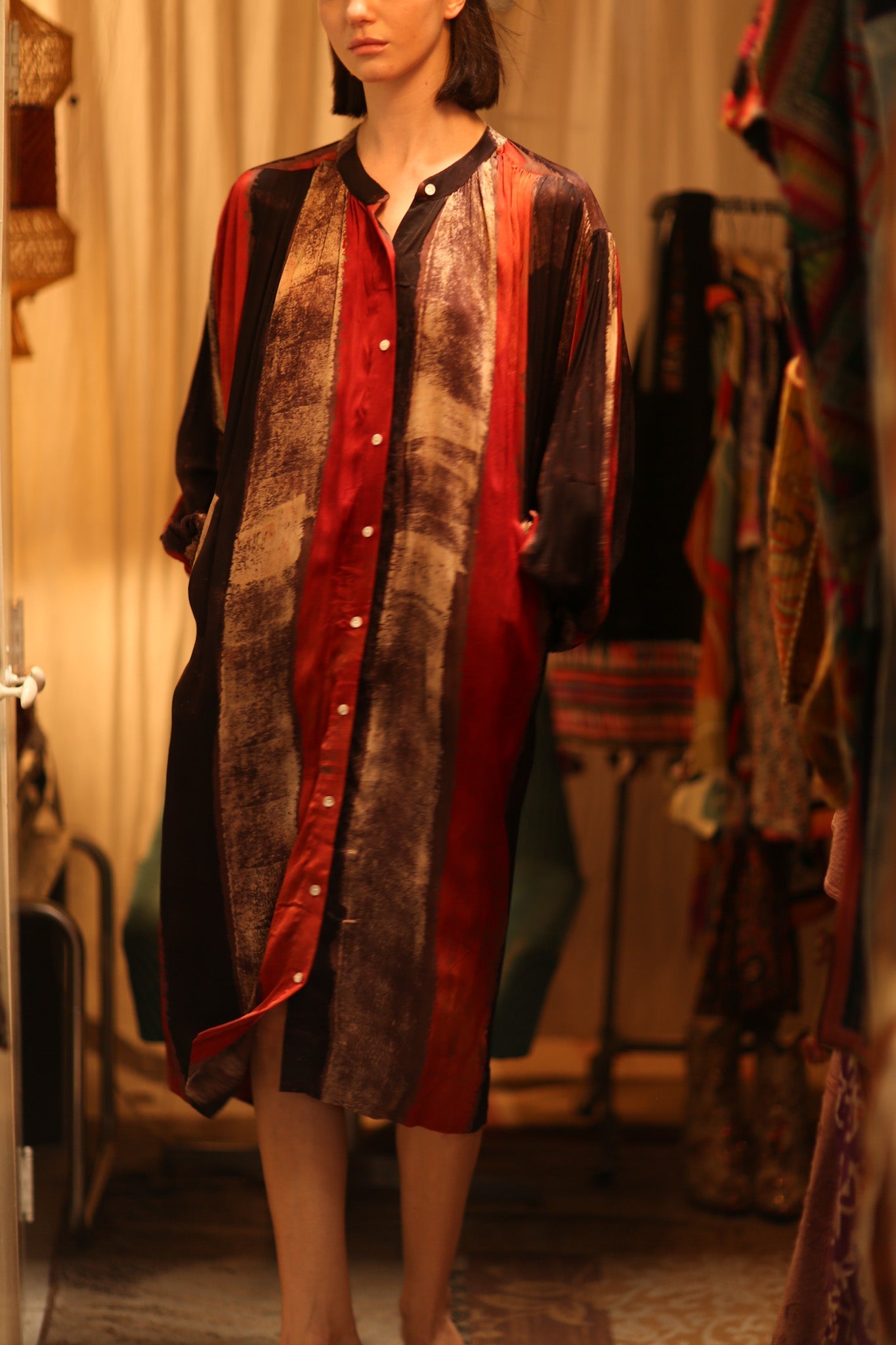 ELIZABETH SILK DRESS POPPY FIELD - BANGKOK TAILOR CLOTHING STORE - HANDMADE CLOTHING