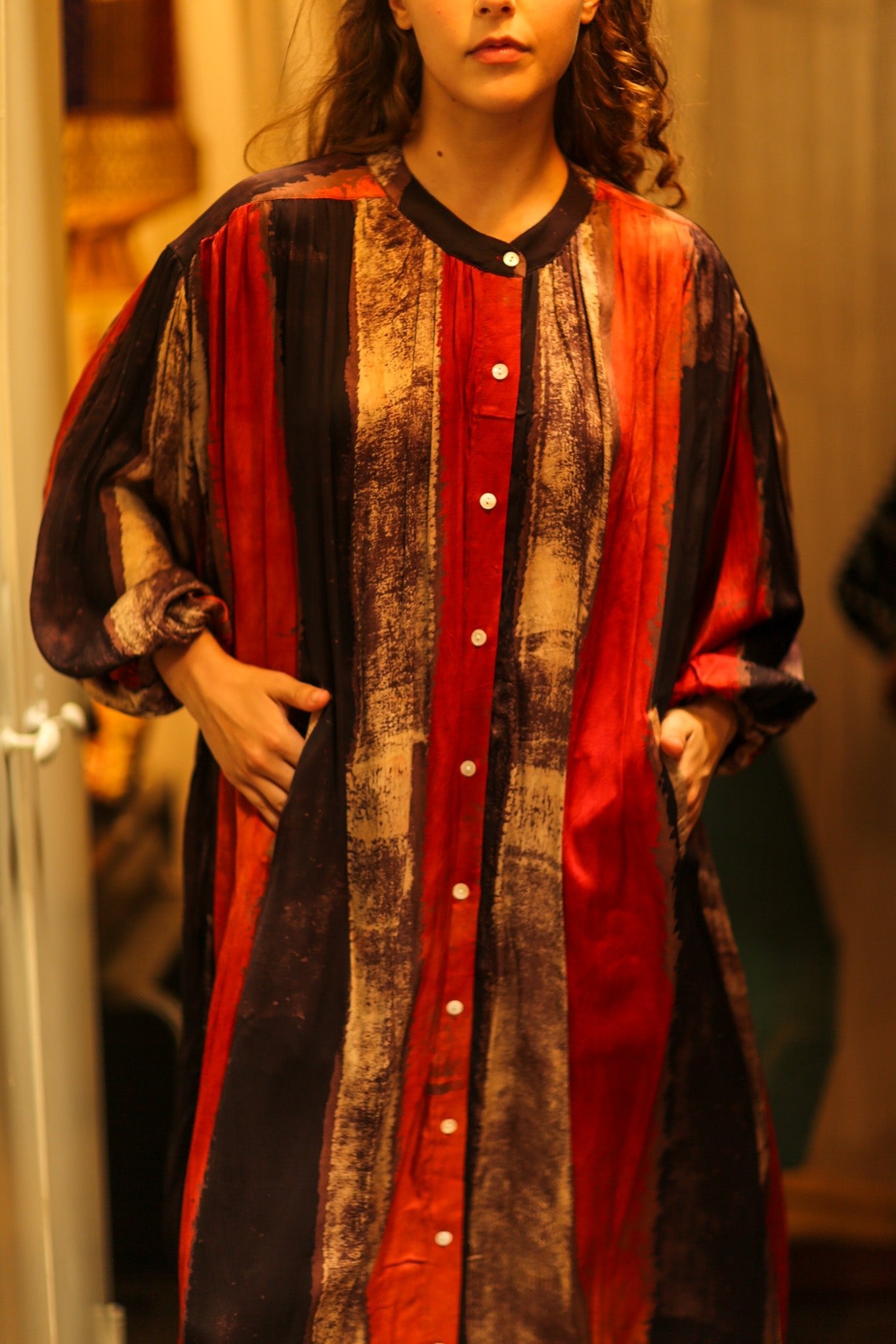 ELIZABETH SILK DRESS POPPY FIELD - BANGKOK TAILOR CLOTHING STORE - HANDMADE CLOTHING