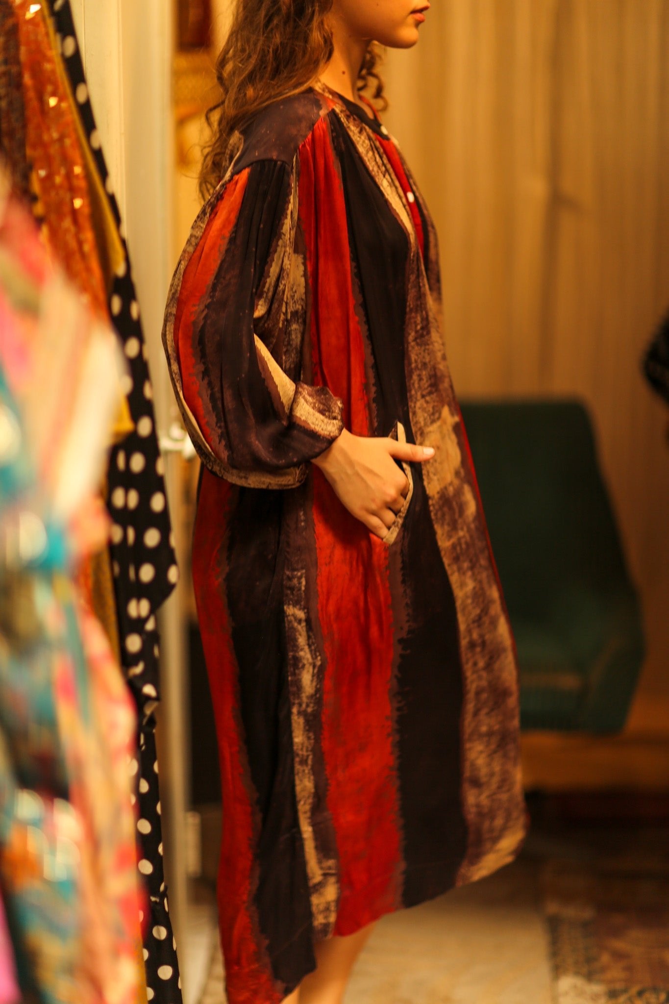 ELIZABETH SILK DRESS POPPY FIELD - BANGKOK TAILOR CLOTHING STORE - HANDMADE CLOTHING