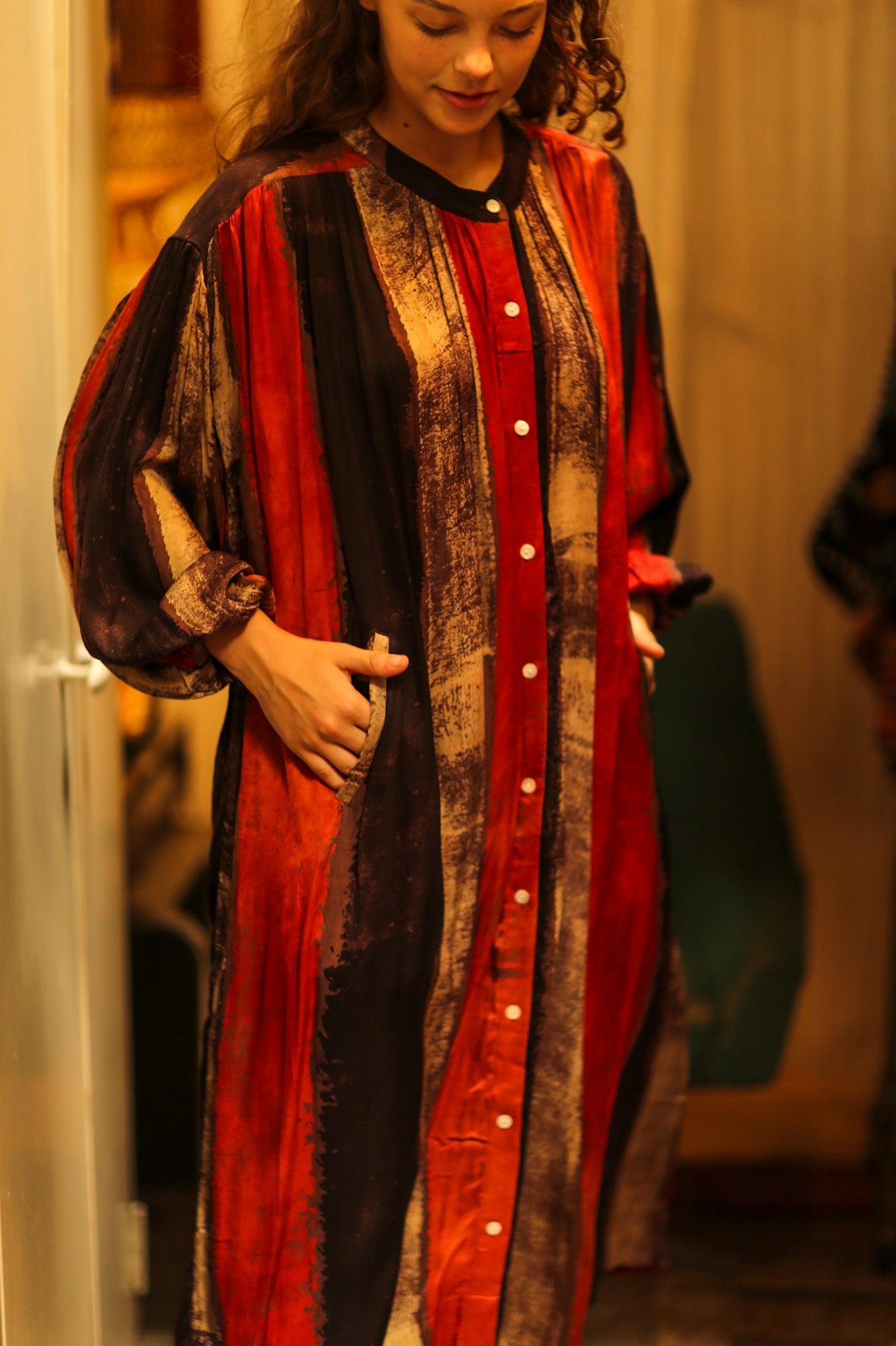 ELIZABETH SILK DRESS POPPY FIELD - BANGKOK TAILOR CLOTHING STORE - HANDMADE CLOTHING