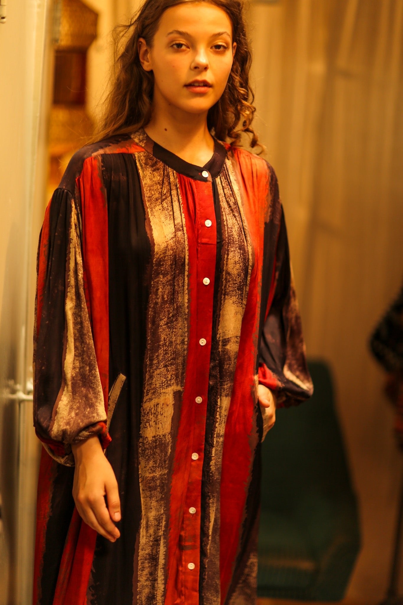 ELIZABETH SILK DRESS POPPY FIELD - BANGKOK TAILOR CLOTHING STORE - HANDMADE CLOTHING