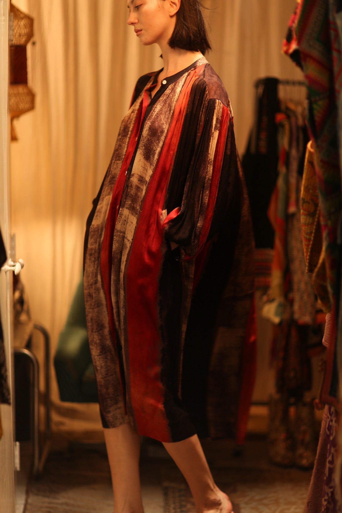 ELIZABETH SILK DRESS POPPY FIELD - BANGKOK TAILOR CLOTHING STORE - HANDMADE CLOTHING