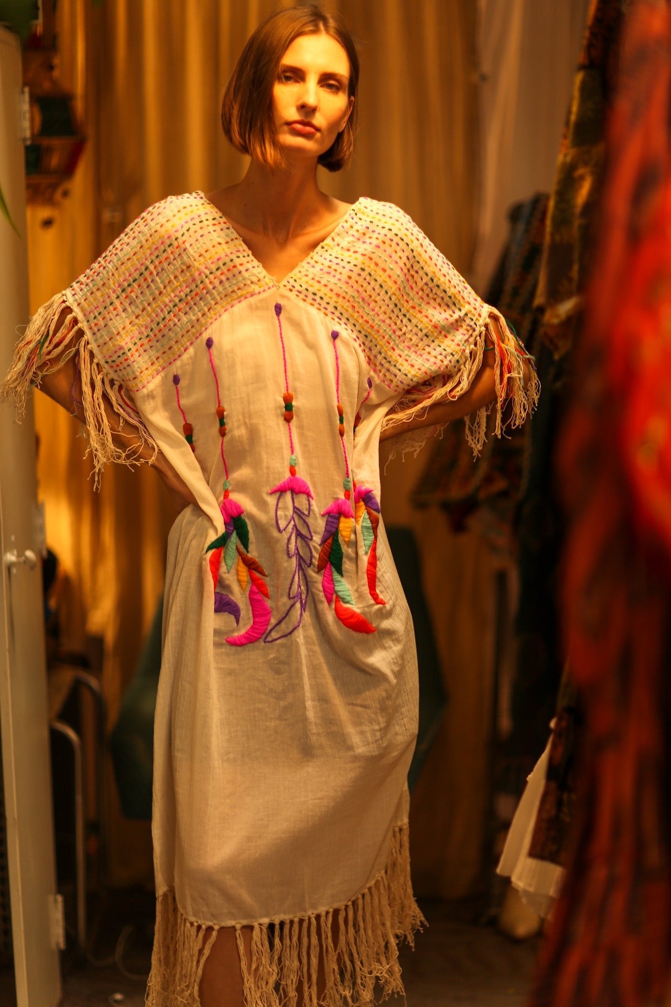 EMBROIDERED KAFTAN DRESS PHOEBIN - BANGKOK TAILOR CLOTHING STORE - HANDMADE CLOTHING