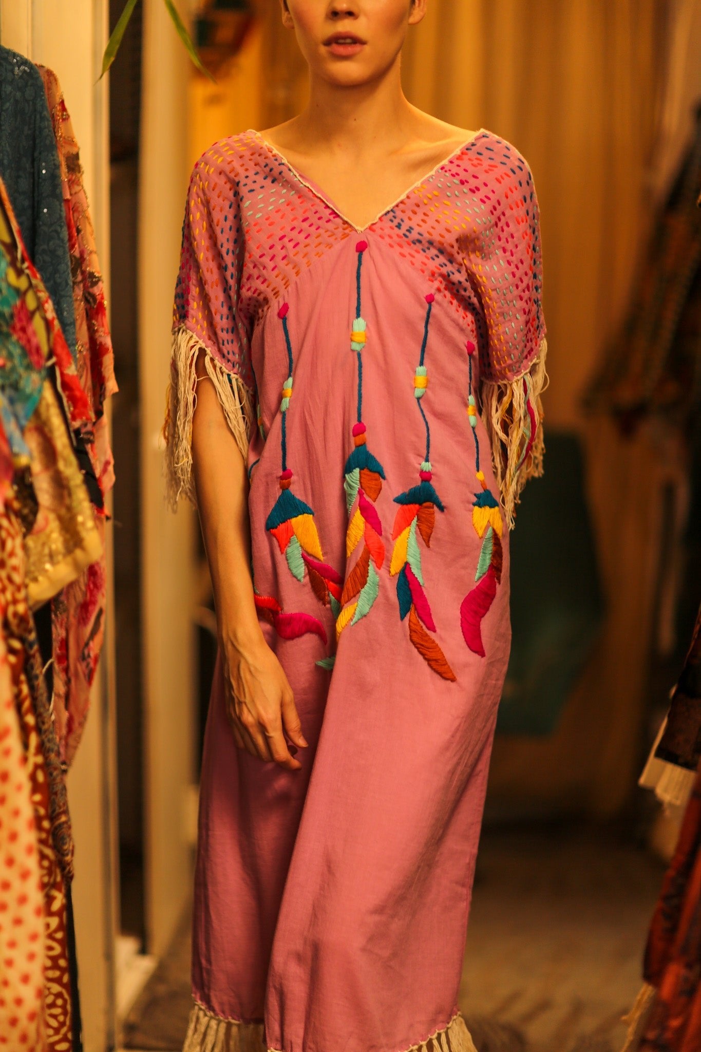 EMBROIDERED KAFTAN DRESS PHOEBIN - BANGKOK TAILOR CLOTHING STORE - HANDMADE CLOTHING