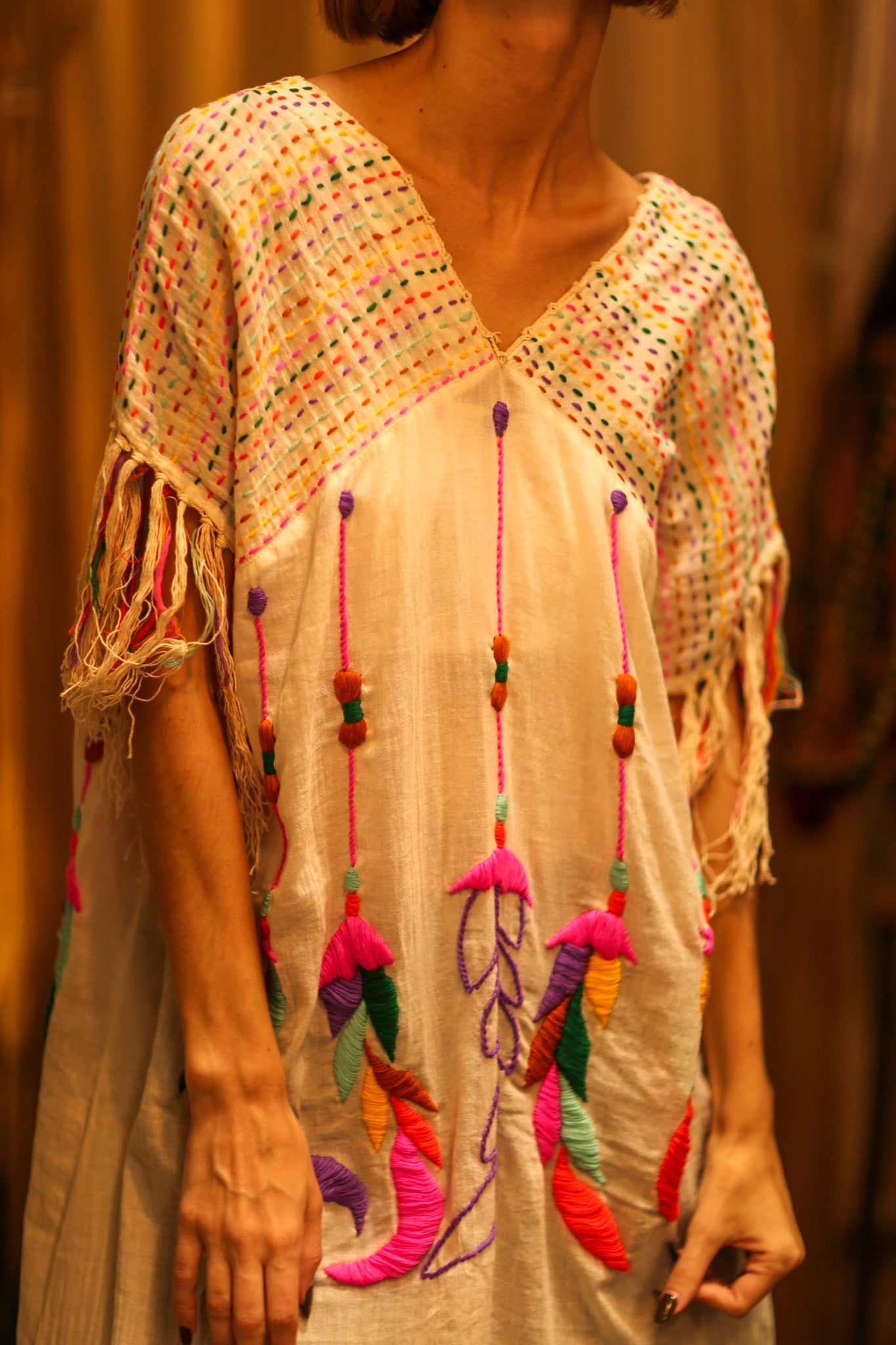 EMBROIDERED KAFTAN DRESS PHOEBIN - BANGKOK TAILOR CLOTHING STORE - HANDMADE CLOTHING
