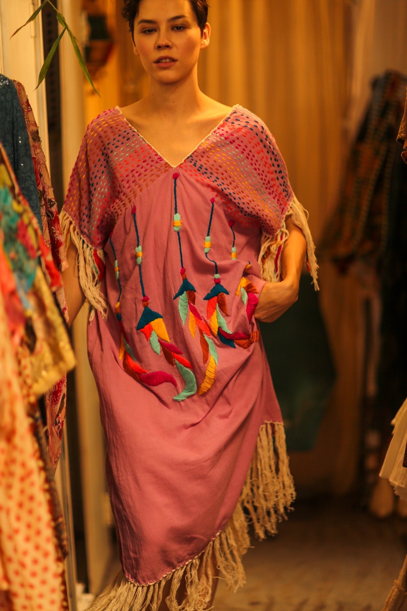 EMBROIDERED KAFTAN DRESS PHOEBIN - BANGKOK TAILOR CLOTHING STORE - HANDMADE CLOTHING