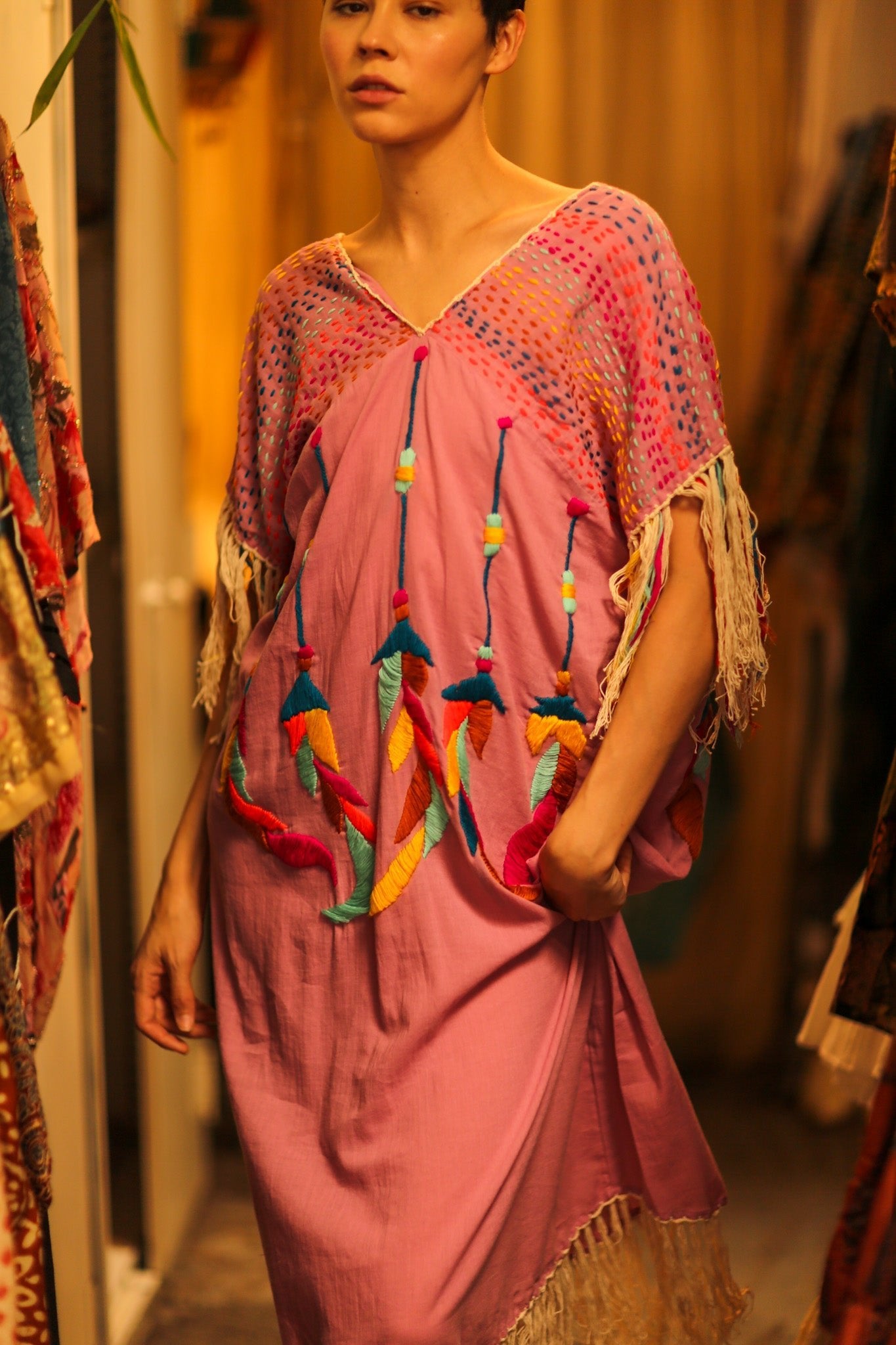 EMBROIDERED KAFTAN DRESS PHOEBIN - BANGKOK TAILOR CLOTHING STORE - HANDMADE CLOTHING