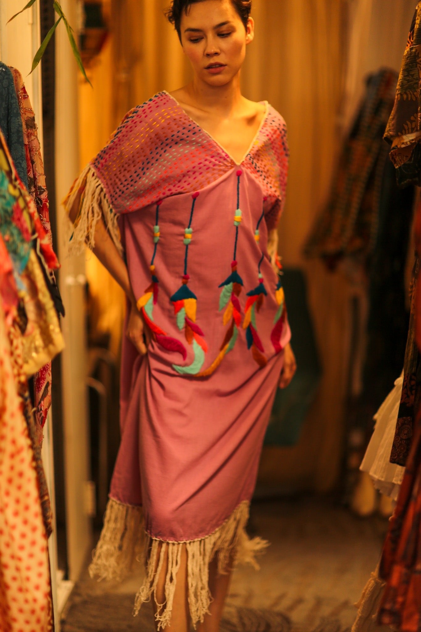 EMBROIDERED KAFTAN DRESS PHOEBIN - BANGKOK TAILOR CLOTHING STORE - HANDMADE CLOTHING