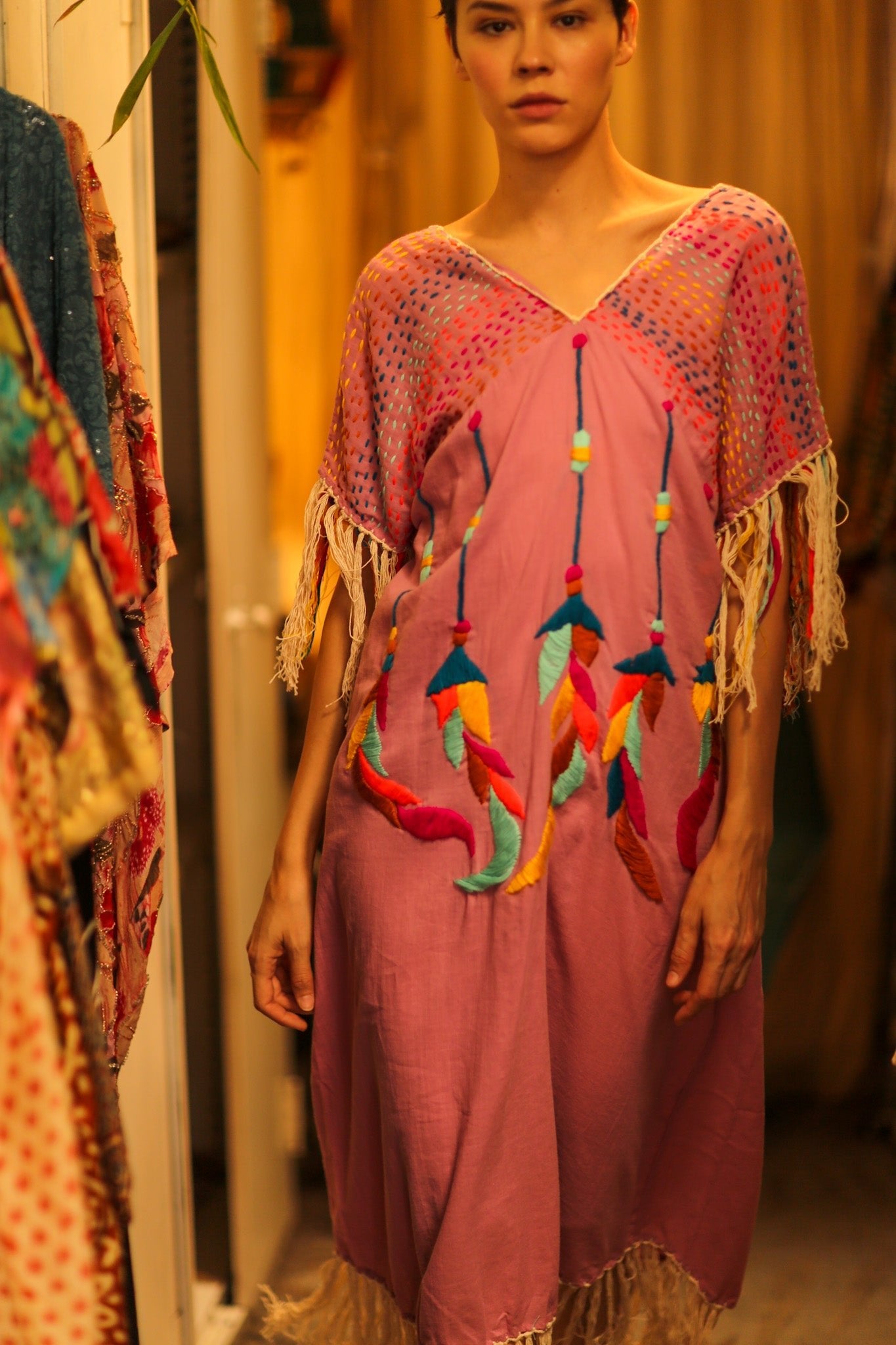 EMBROIDERED KAFTAN DRESS PHOEBIN - BANGKOK TAILOR CLOTHING STORE - HANDMADE CLOTHING
