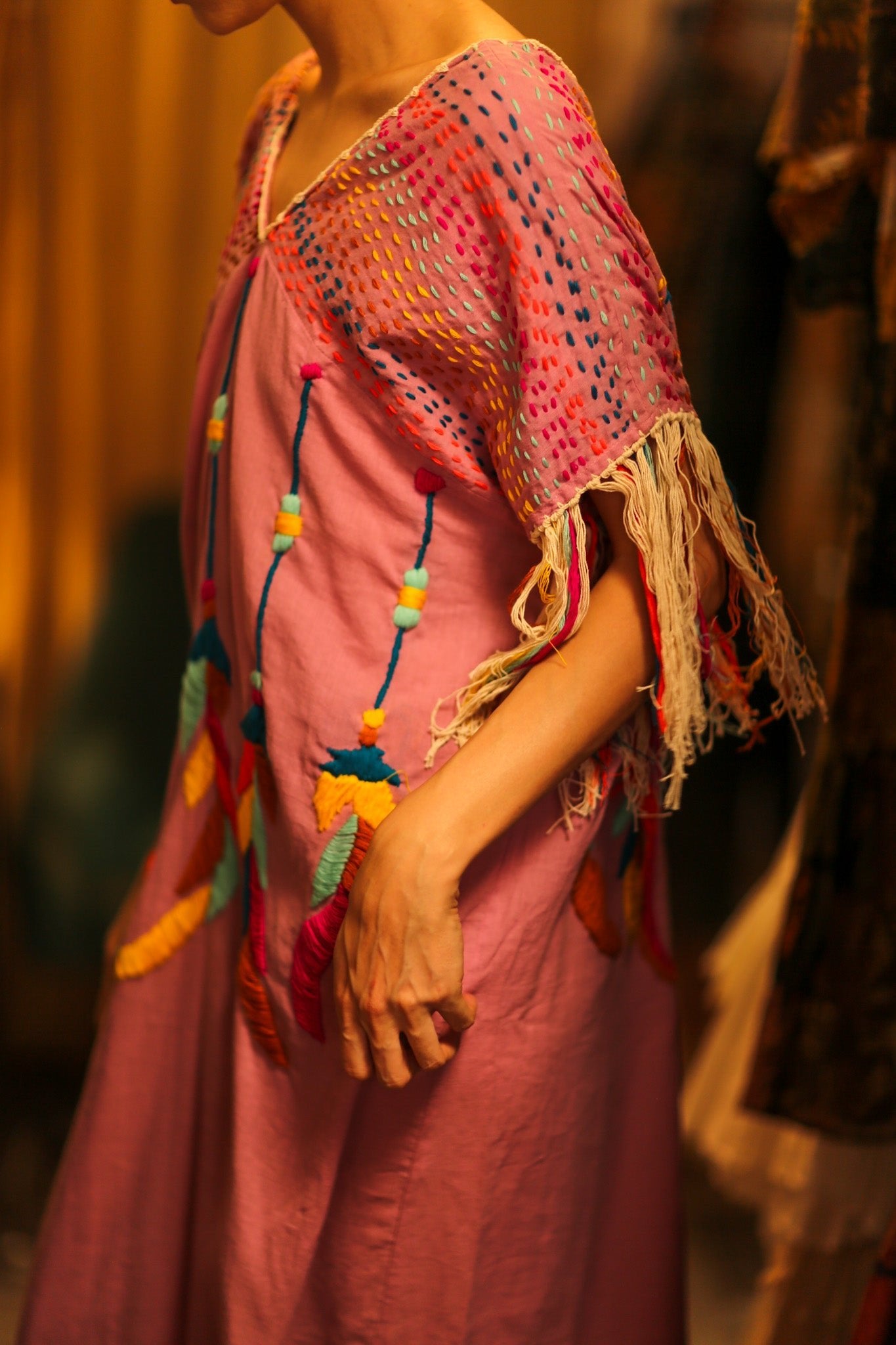 EMBROIDERED KAFTAN DRESS PHOEBIN - BANGKOK TAILOR CLOTHING STORE - HANDMADE CLOTHING