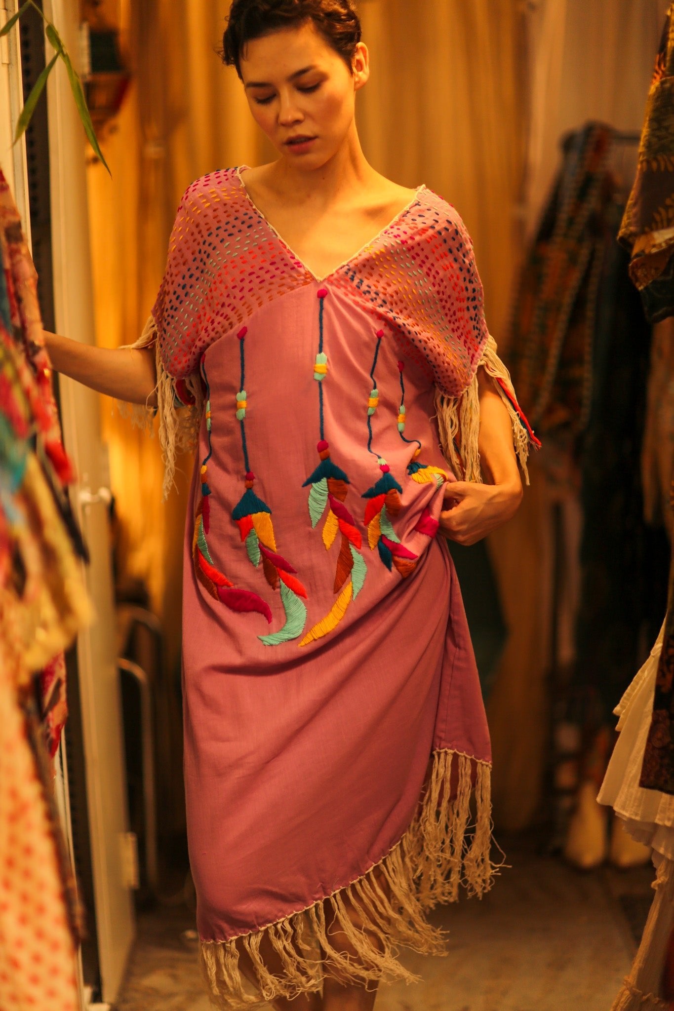 EMBROIDERED KAFTAN DRESS PHOEBIN - BANGKOK TAILOR CLOTHING STORE - HANDMADE CLOTHING