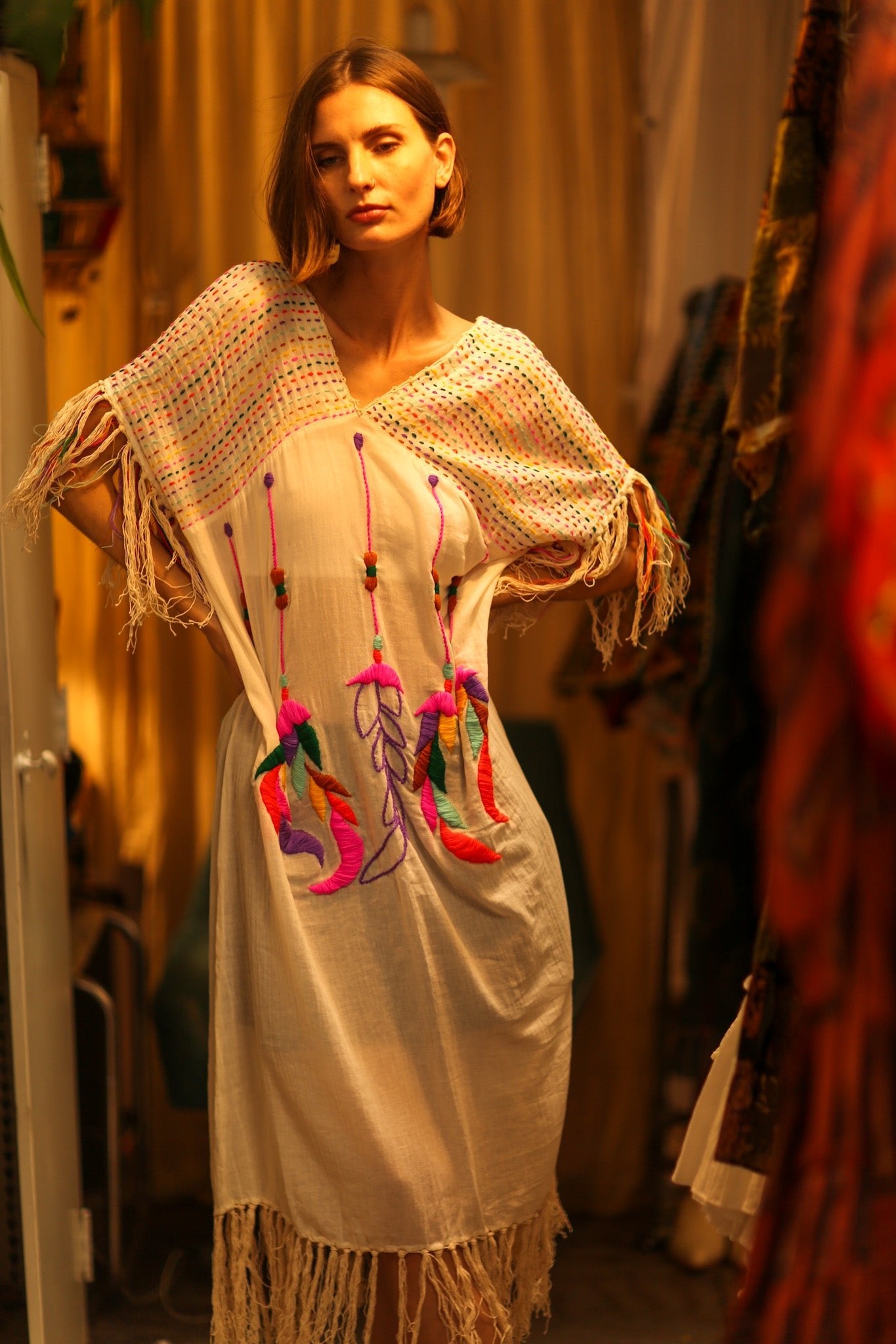 EMBROIDERED KAFTAN DRESS PHOEBIN - BANGKOK TAILOR CLOTHING STORE - HANDMADE CLOTHING