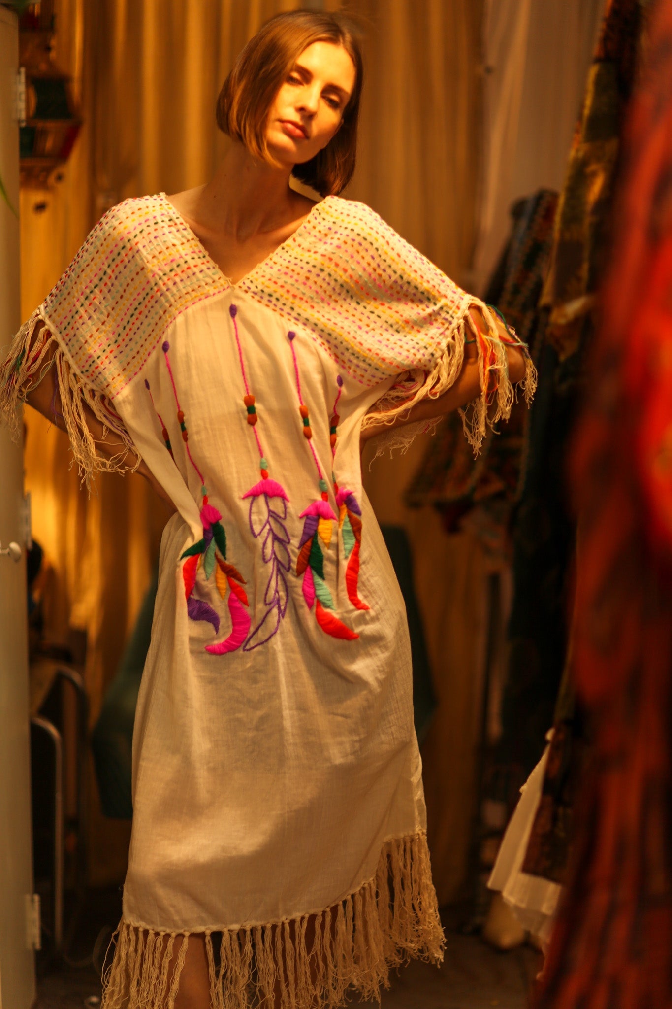 EMBROIDERED KAFTAN DRESS PHOEBIN - BANGKOK TAILOR CLOTHING STORE - HANDMADE CLOTHING