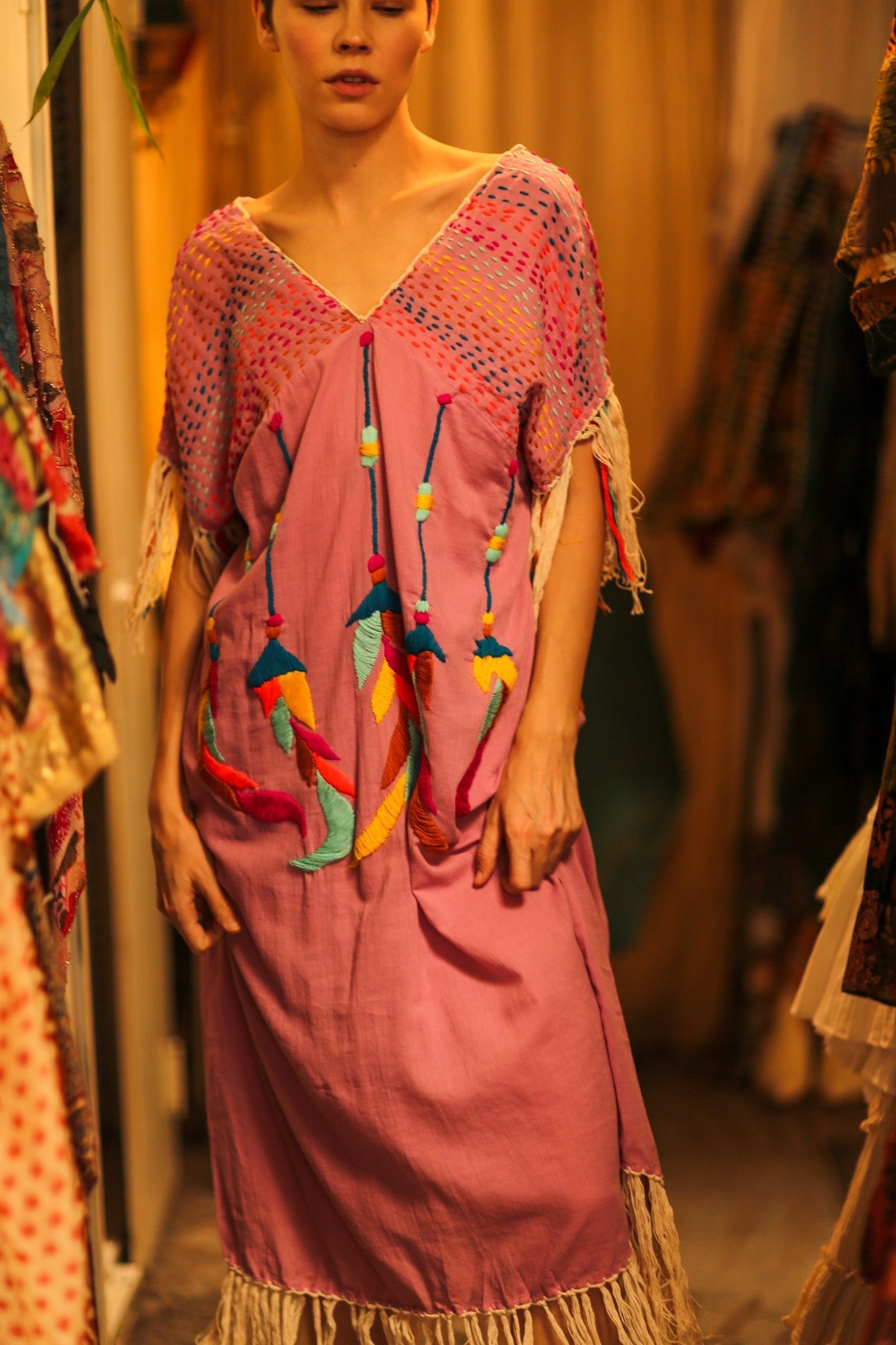EMBROIDERED KAFTAN DRESS PHOEBIN - BANGKOK TAILOR CLOTHING STORE - HANDMADE CLOTHING