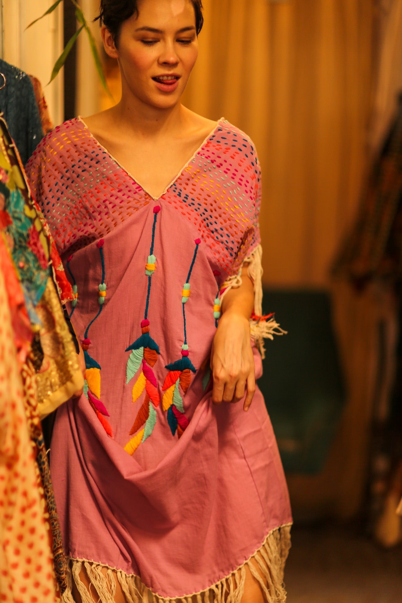 EMBROIDERED KAFTAN DRESS PHOEBIN - BANGKOK TAILOR CLOTHING STORE - HANDMADE CLOTHING