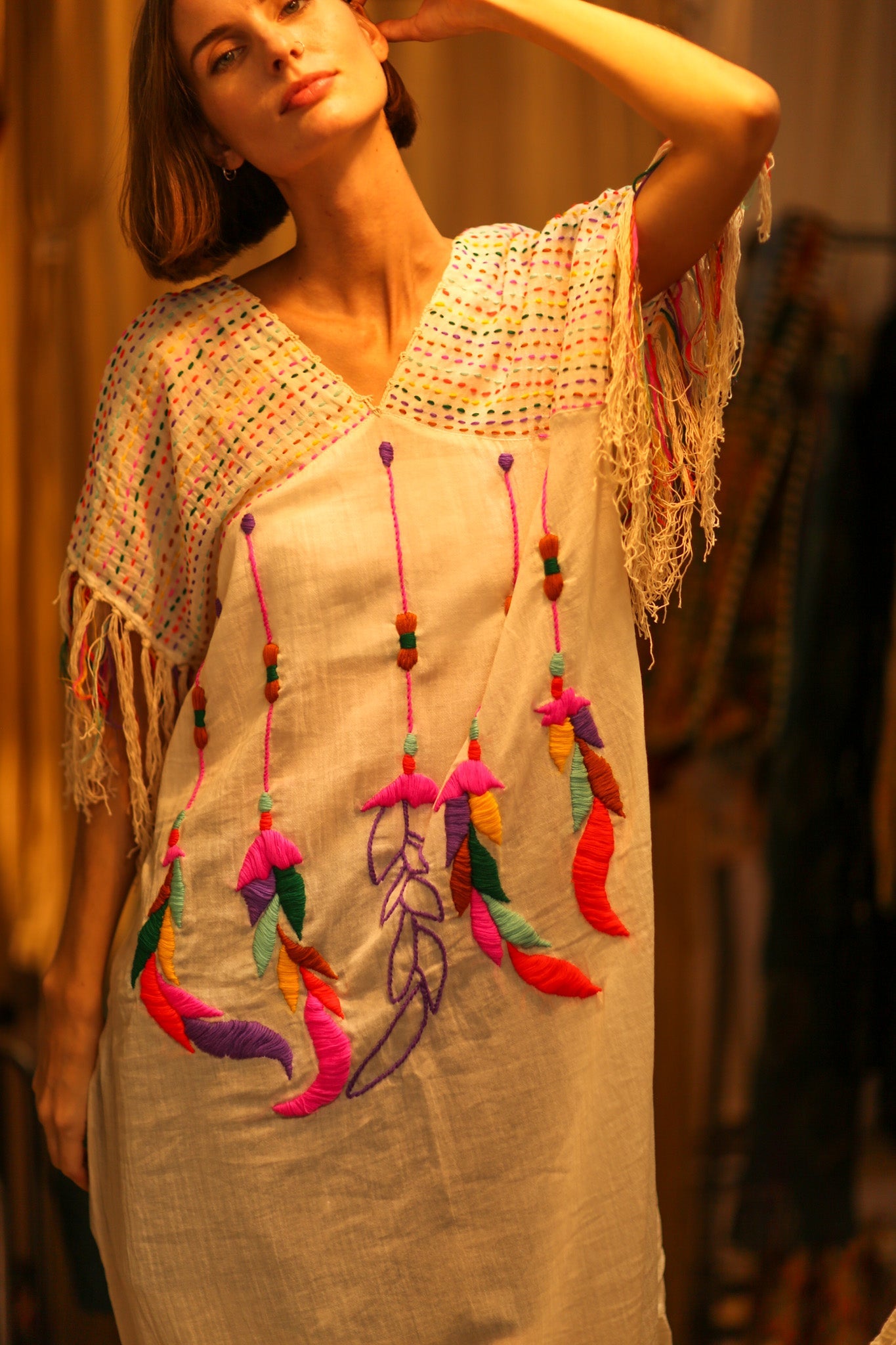 EMBROIDERED KAFTAN DRESS PHOEBIN - BANGKOK TAILOR CLOTHING STORE - HANDMADE CLOTHING