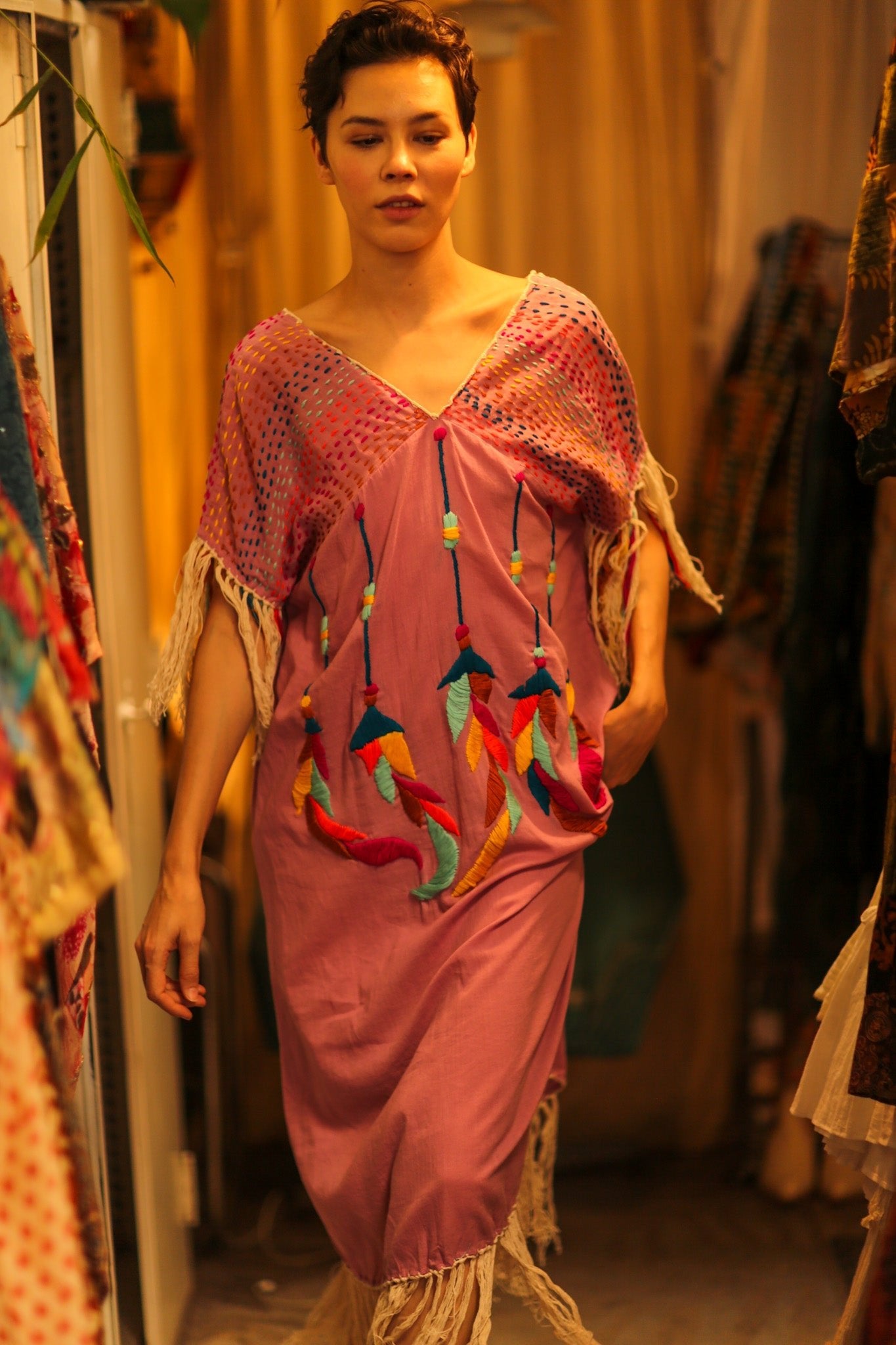 EMBROIDERED KAFTAN DRESS PHOEBIN - BANGKOK TAILOR CLOTHING STORE - HANDMADE CLOTHING