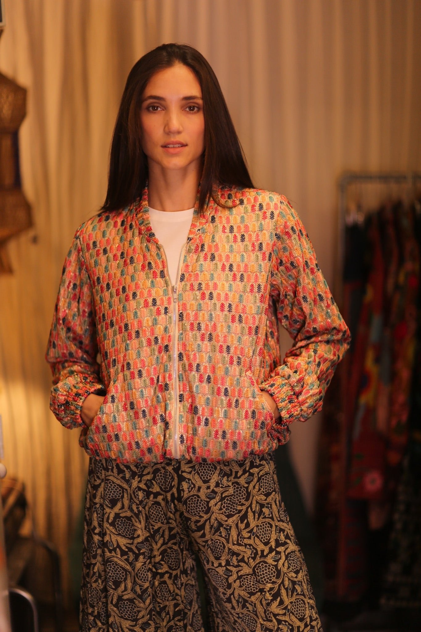 EMBROIDERED SILK BOMBER JACKET ANCHA CASEY - BANGKOK TAILOR CLOTHING STORE - HANDMADE CLOTHING