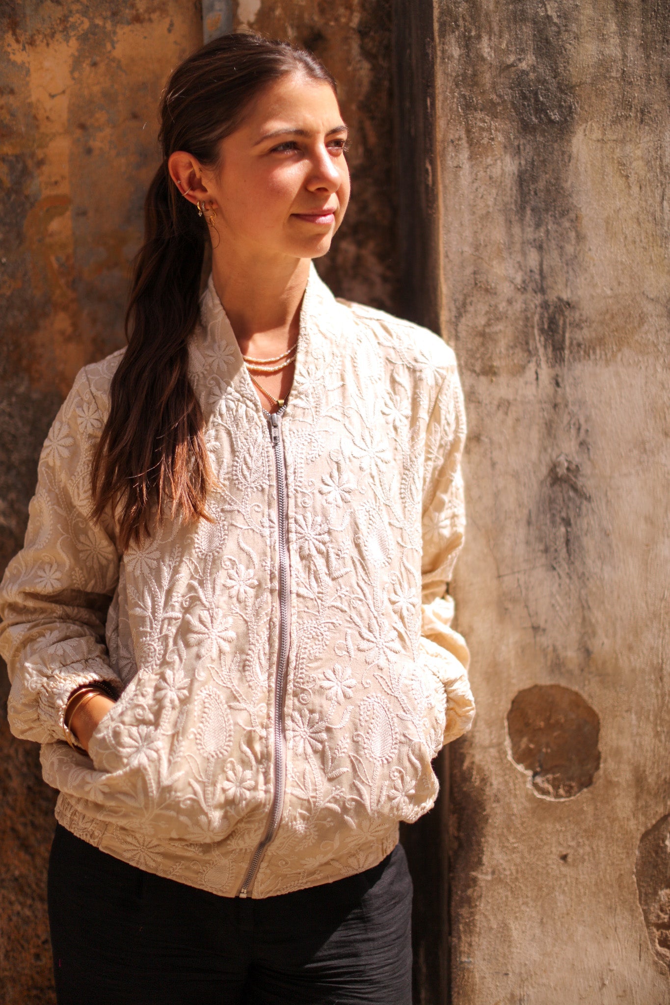 EMBROIDERED SILK BOMBER JACKET GINA - BANGKOK TAILOR CLOTHING STORE - HANDMADE CLOTHING