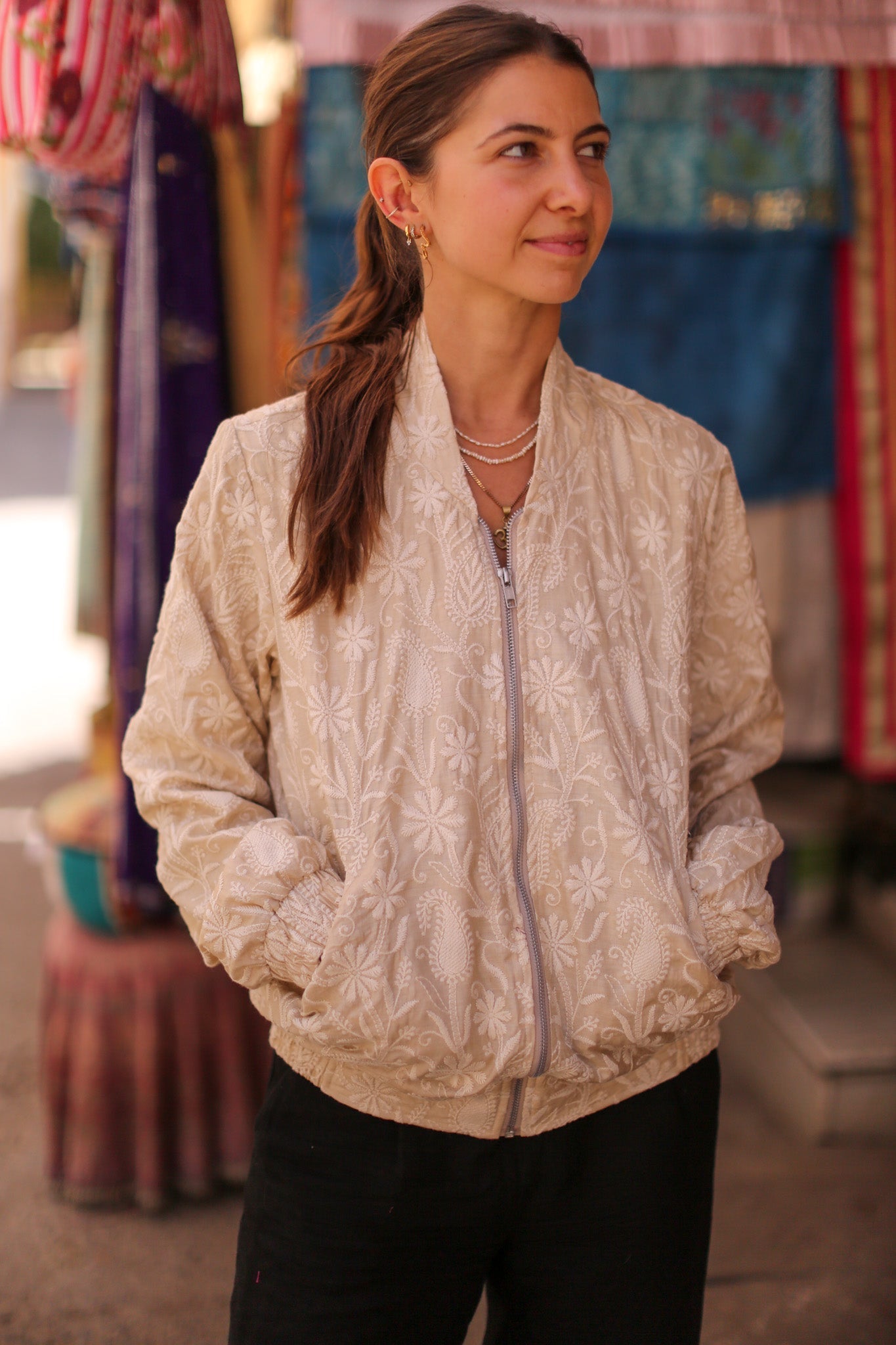 EMBROIDERED SILK BOMBER JACKET GINA - BANGKOK TAILOR CLOTHING STORE - HANDMADE CLOTHING