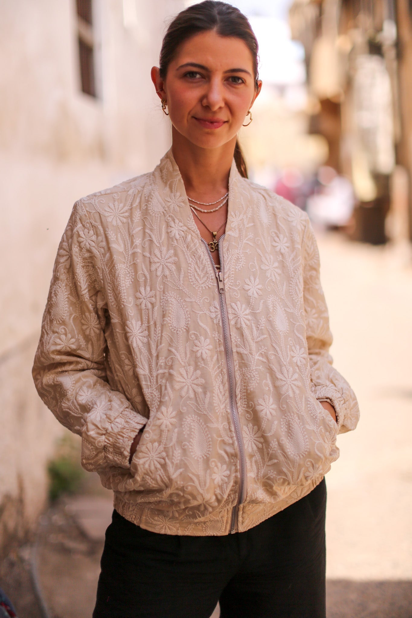 EMBROIDERED SILK BOMBER JACKET GINA - BANGKOK TAILOR CLOTHING STORE - HANDMADE CLOTHING