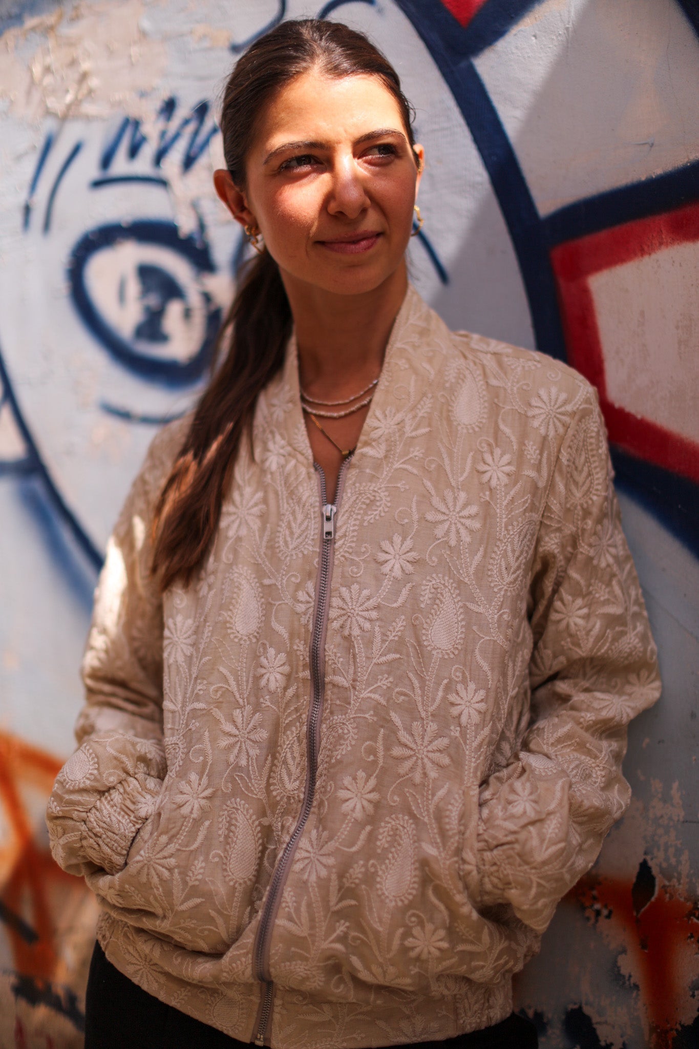 EMBROIDERED SILK BOMBER JACKET GINA - BANGKOK TAILOR CLOTHING STORE - HANDMADE CLOTHING