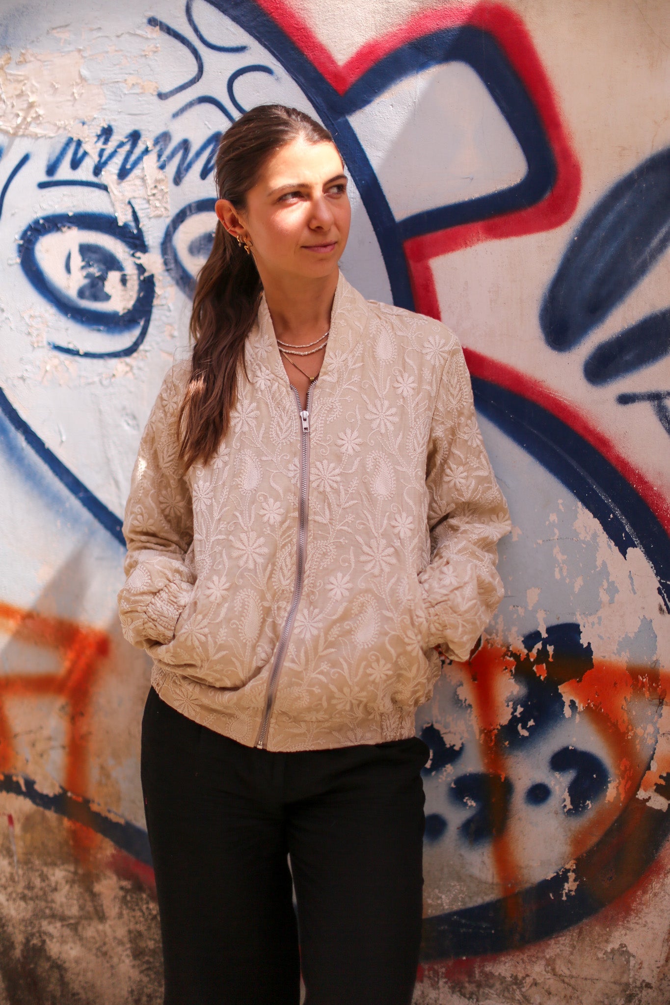 EMBROIDERED SILK BOMBER JACKET GINA - BANGKOK TAILOR CLOTHING STORE - HANDMADE CLOTHING