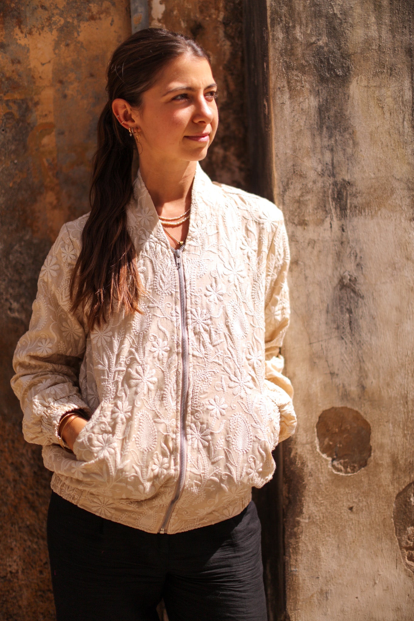 EMBROIDERED SILK BOMBER JACKET GINA - BANGKOK TAILOR CLOTHING STORE - HANDMADE CLOTHING