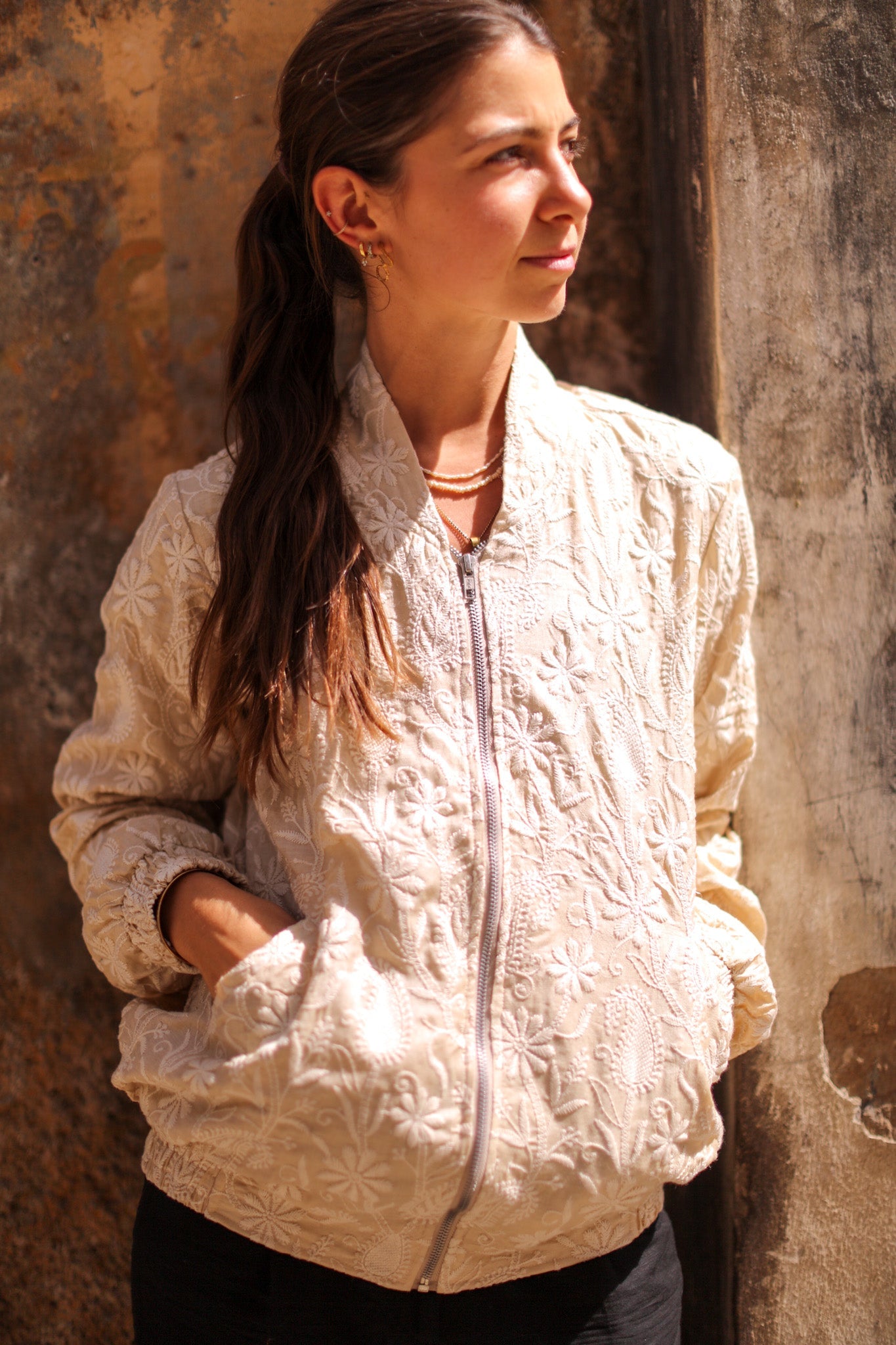 EMBROIDERED SILK BOMBER JACKET GINA - BANGKOK TAILOR CLOTHING STORE - HANDMADE CLOTHING