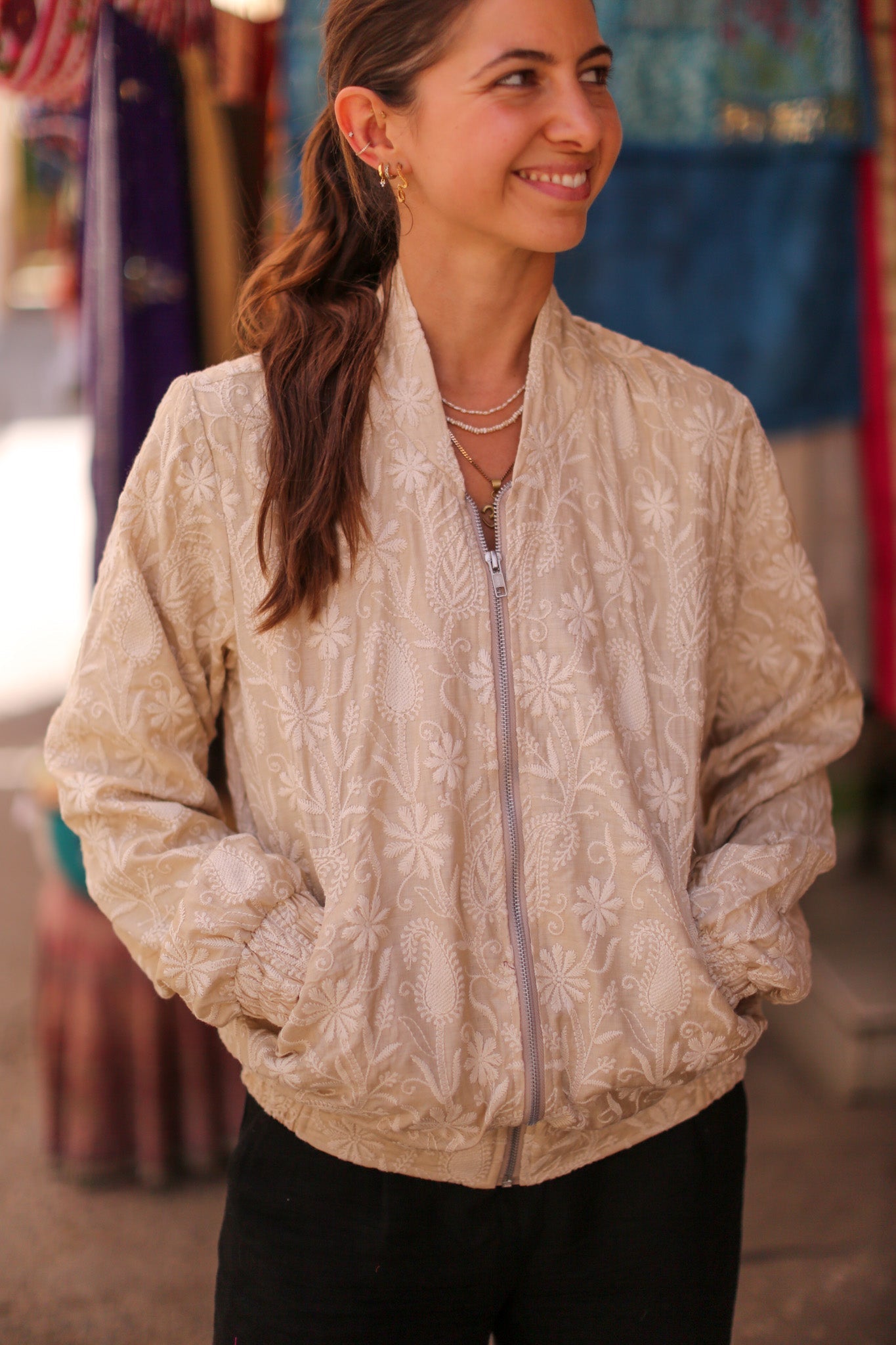 EMBROIDERED SILK BOMBER JACKET GINA - BANGKOK TAILOR CLOTHING STORE - HANDMADE CLOTHING