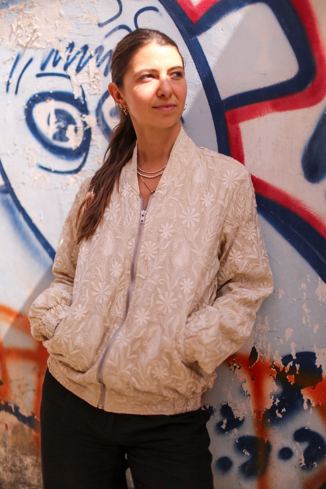 EMBROIDERED SILK BOMBER JACKET GINA - BANGKOK TAILOR CLOTHING STORE - HANDMADE CLOTHING