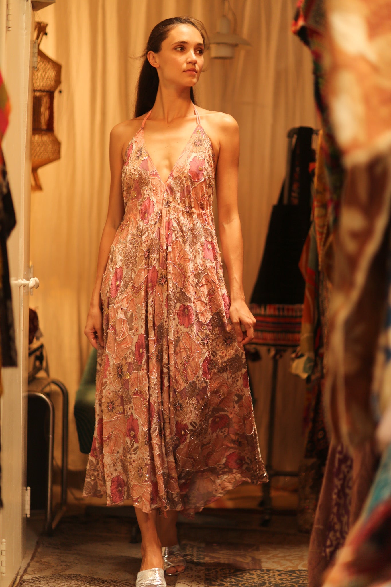EMBROIDERED SILK DRESS HANNAH - BANGKOK TAILOR CLOTHING STORE - HANDMADE CLOTHING