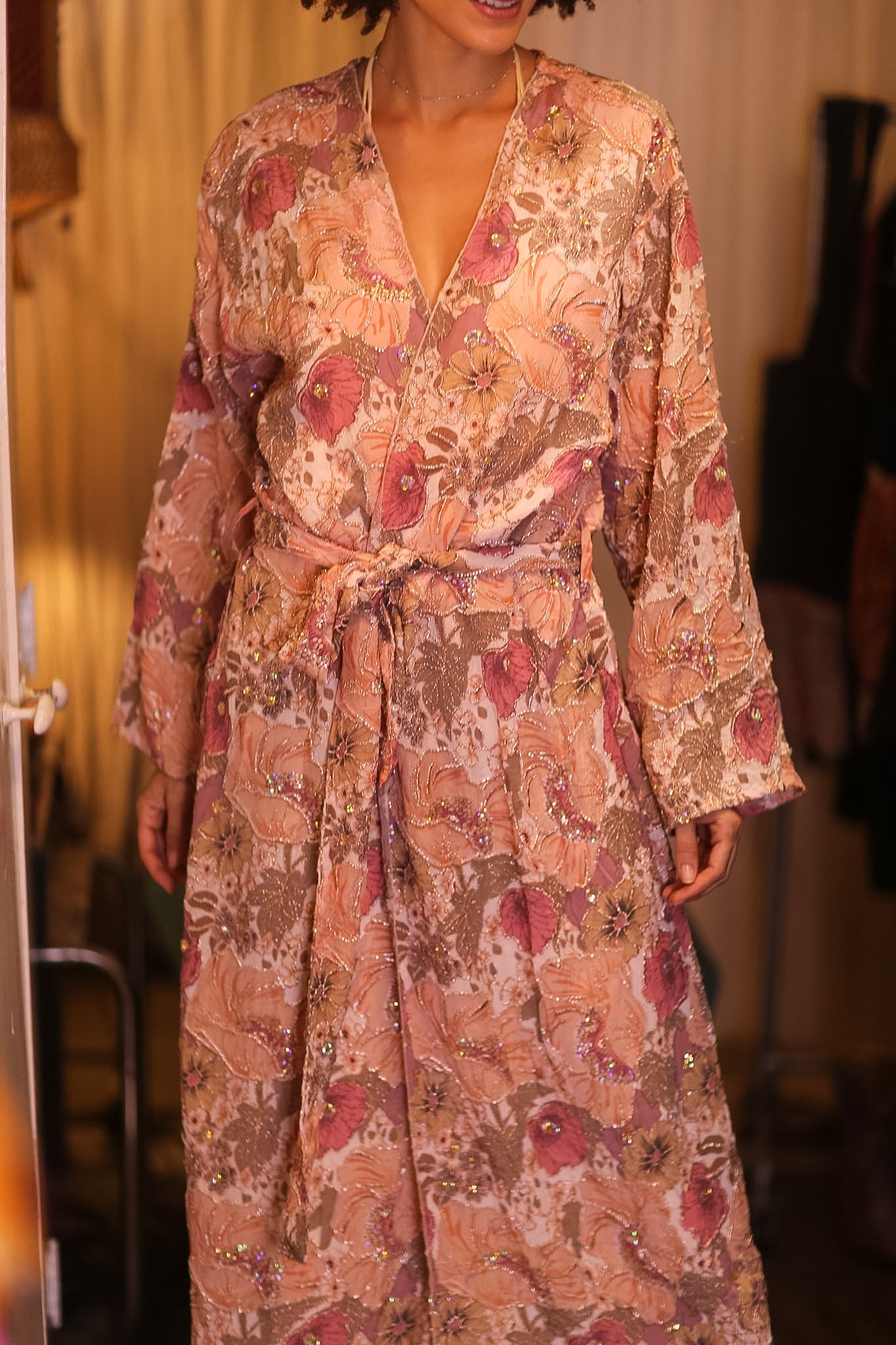 EMBROIDERED SILK LONG KIMONO CONTANCA IRIS - BANGKOK TAILOR CLOTHING STORE - HANDMADE CLOTHING