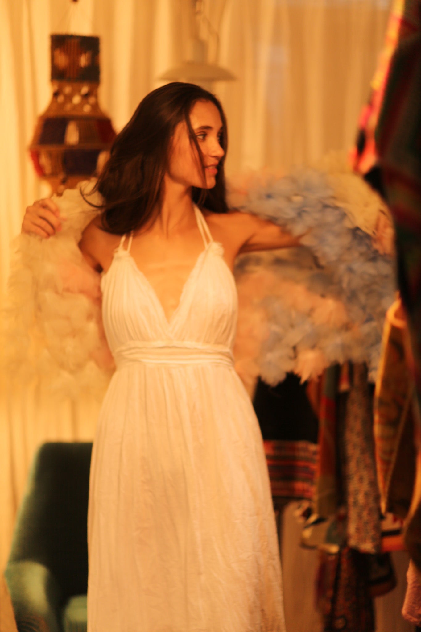 FEATHER FRILL KIMONO MARILYN - BANGKOK TAILOR CLOTHING STORE - HANDMADE CLOTHING