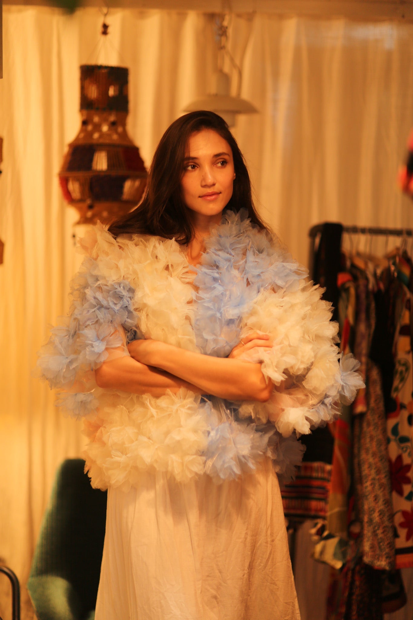 FEATHER FRILL KIMONO MARILYN - BANGKOK TAILOR CLOTHING STORE - HANDMADE CLOTHING