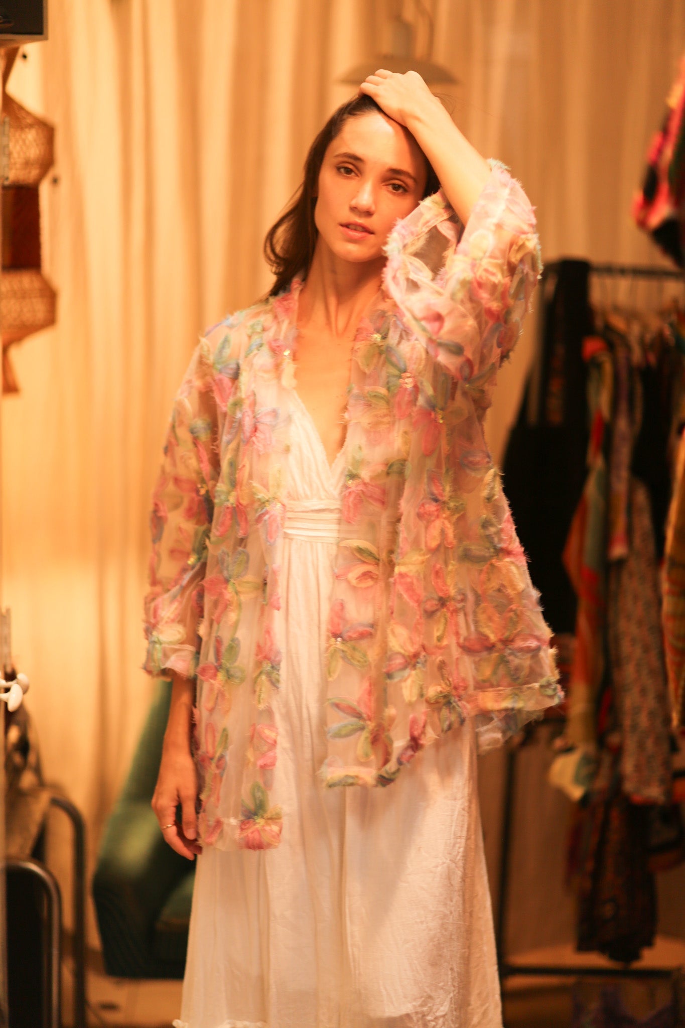 FEATHER FRILL SHORT KIMONO LORILA - BANGKOK TAILOR CLOTHING STORE - HANDMADE CLOTHING