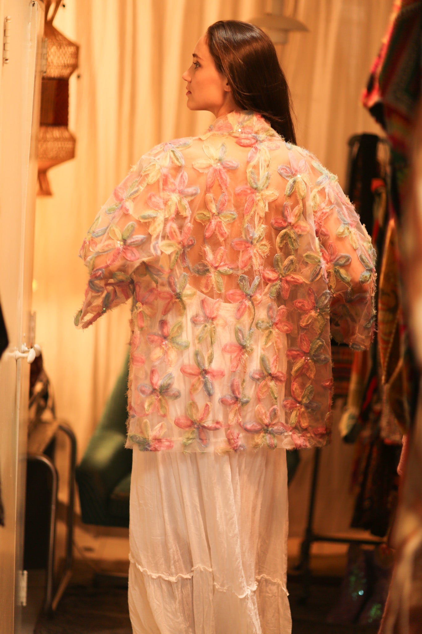 FEATHER FRILL SHORT KIMONO LORILA - BANGKOK TAILOR CLOTHING STORE - HANDMADE CLOTHING