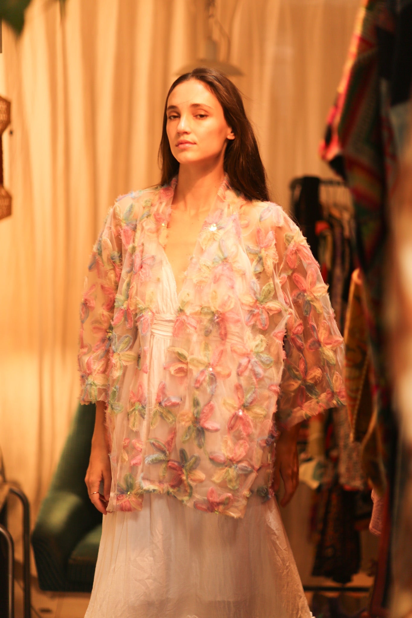 FEATHER FRILL SHORT KIMONO LORILA - BANGKOK TAILOR CLOTHING STORE - HANDMADE CLOTHING