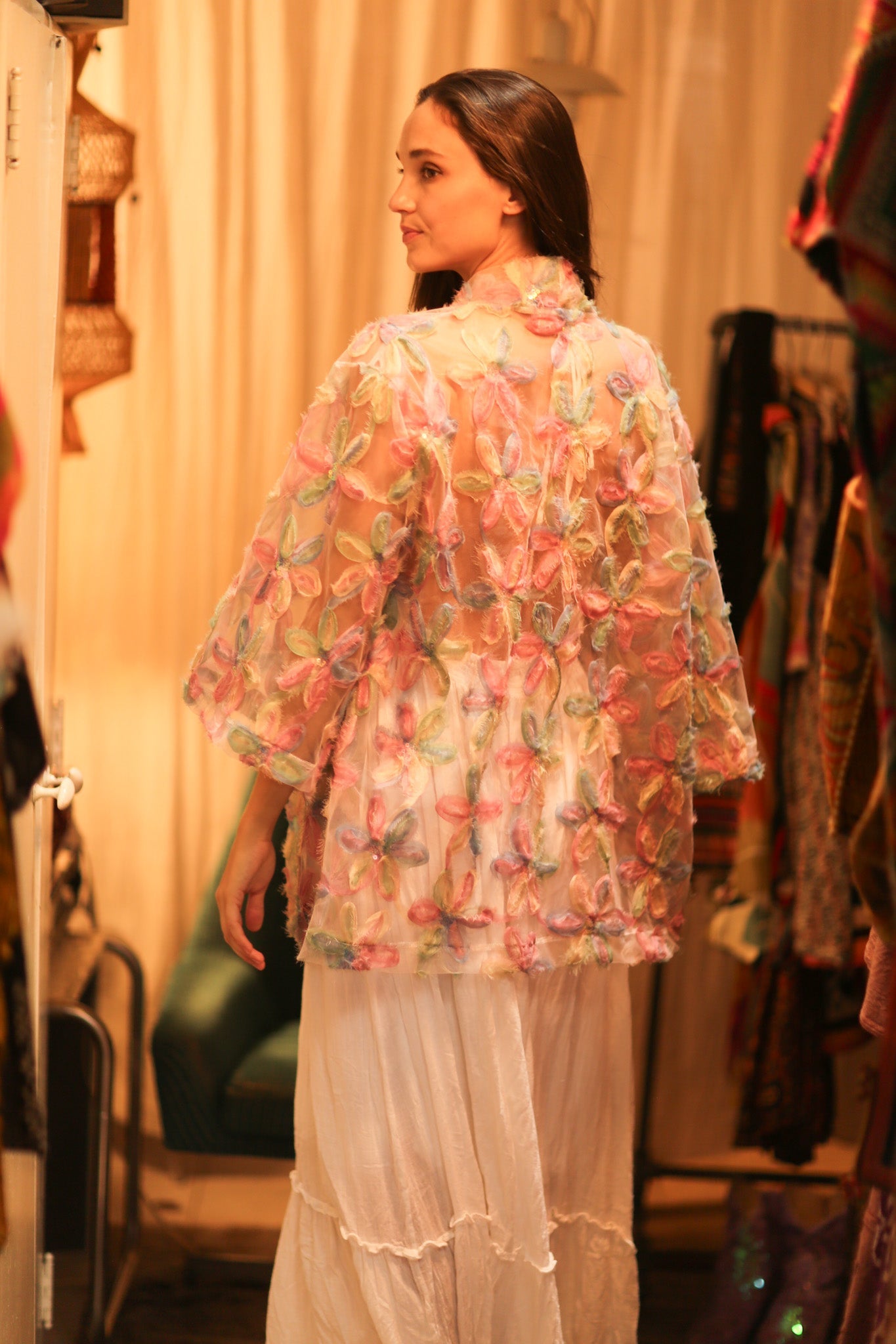 FEATHER FRILL SHORT KIMONO LORILA - BANGKOK TAILOR CLOTHING STORE - HANDMADE CLOTHING