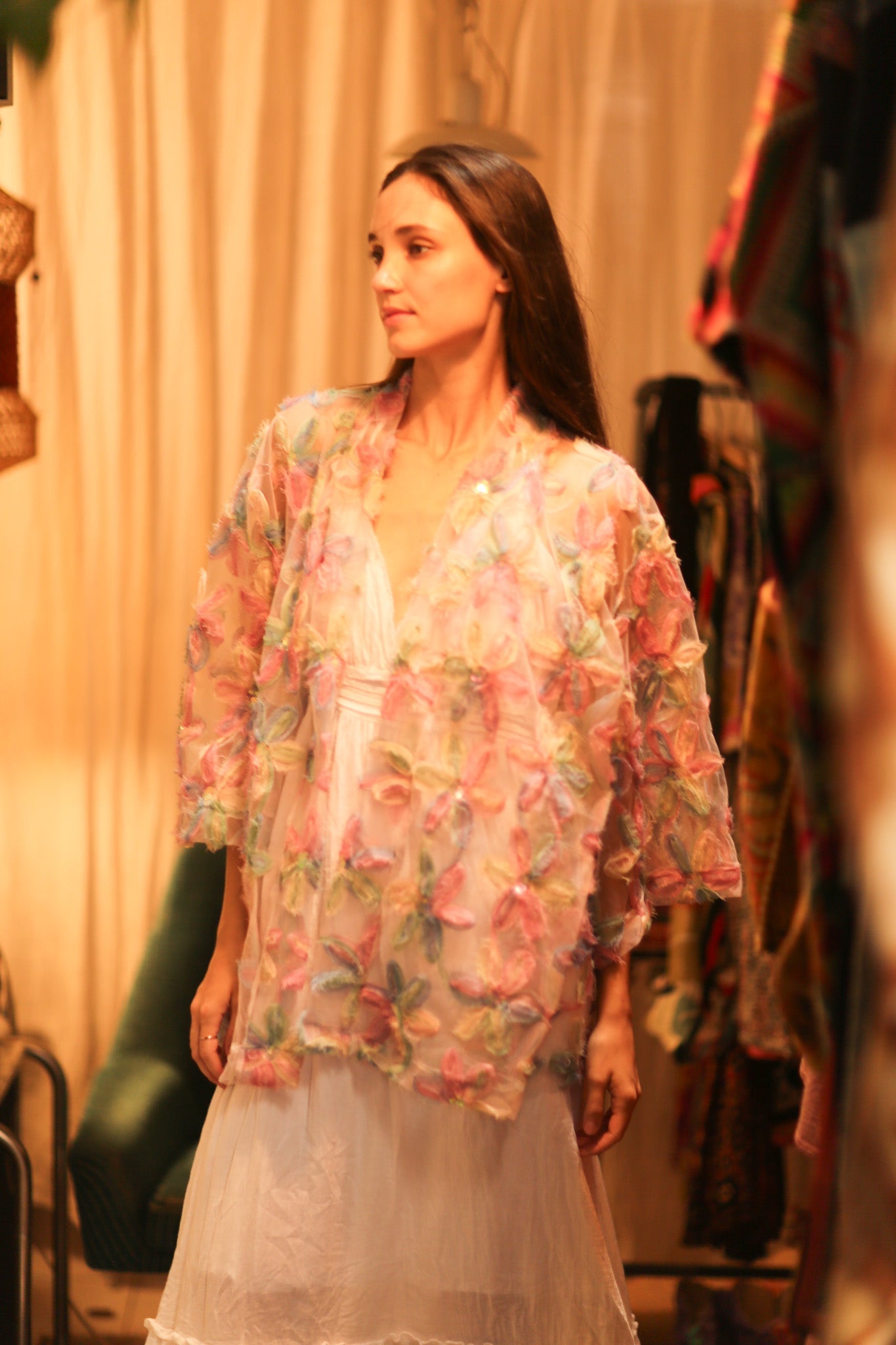 FEATHER FRILL SHORT KIMONO LORILA - BANGKOK TAILOR CLOTHING STORE - HANDMADE CLOTHING