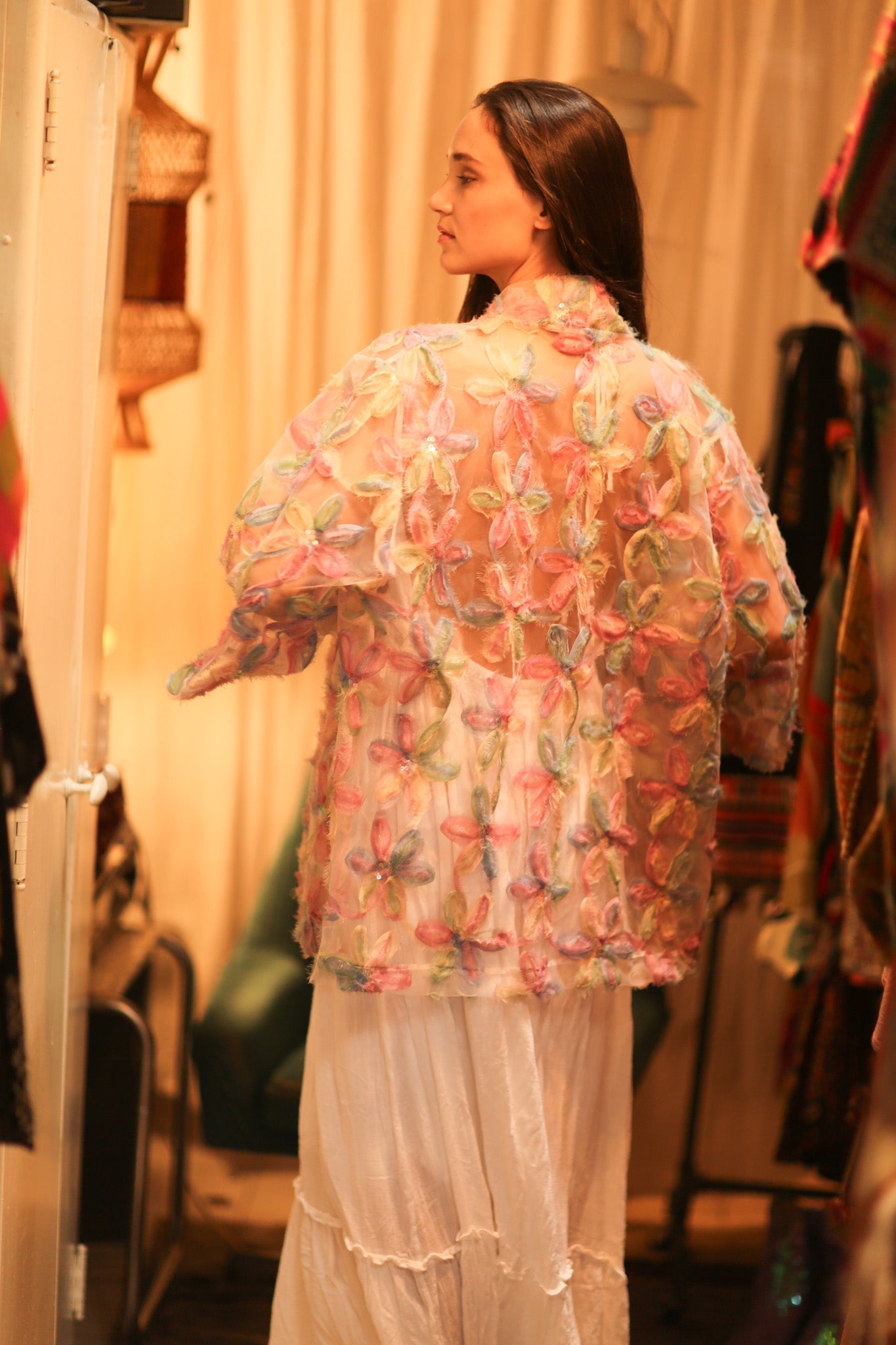FEATHER FRILL SHORT KIMONO LORILA - BANGKOK TAILOR CLOTHING STORE - HANDMADE CLOTHING